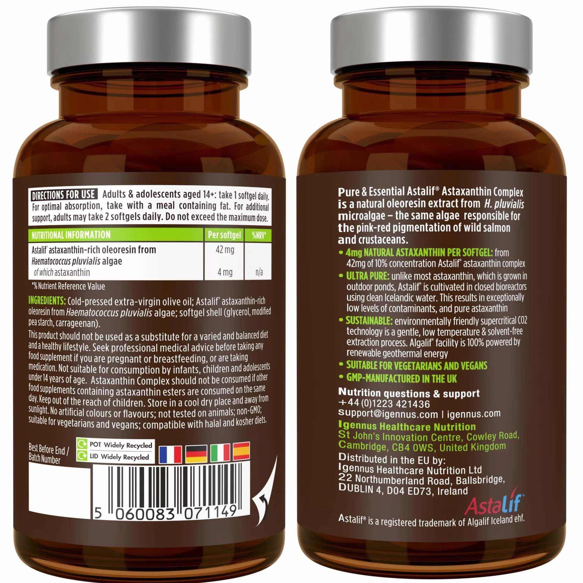 Igennus Astaxantina 4 mg Ultra Pura, Antiossidante Naturale, 90 Capsule Vegane, Integratore Vegano