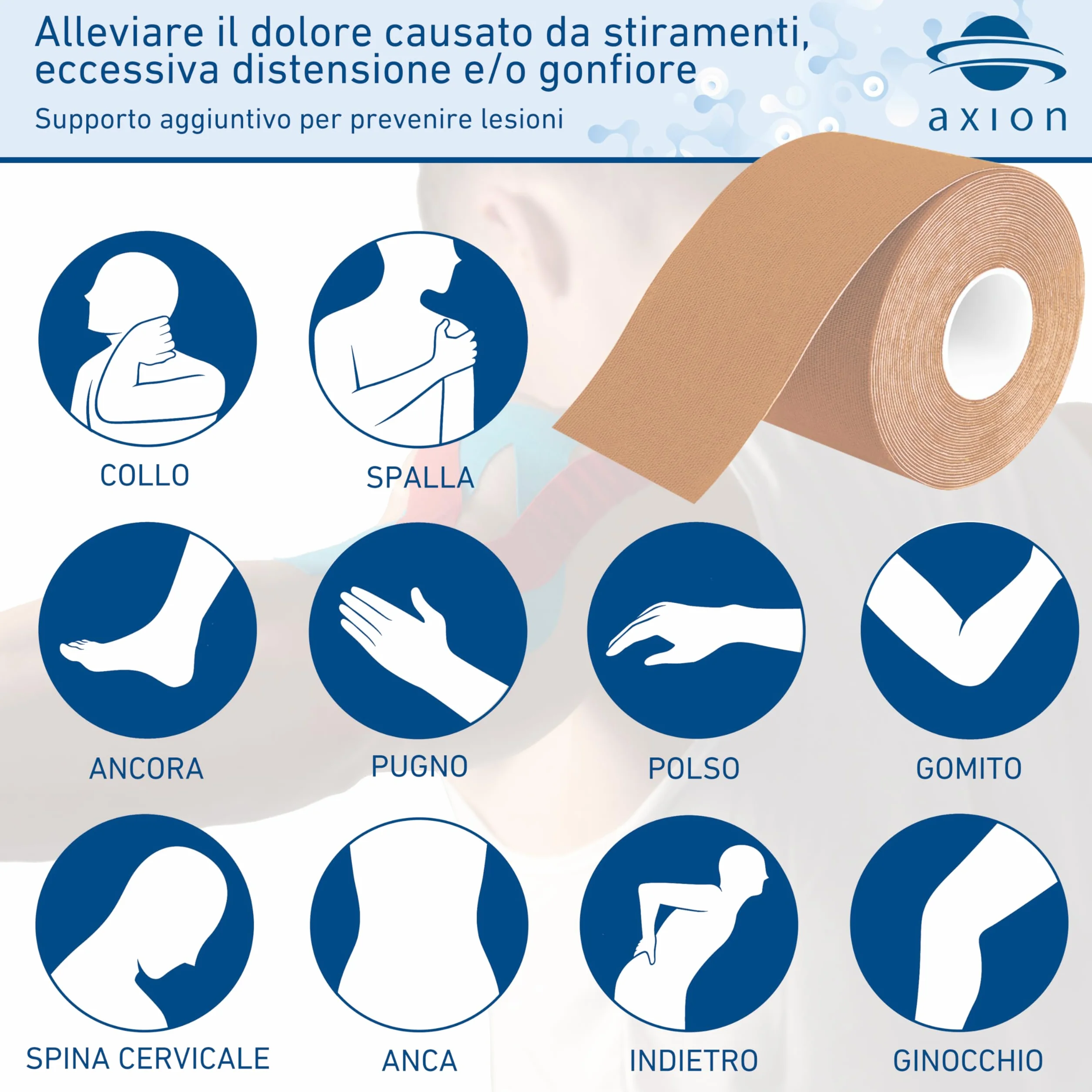 axion Nastri Kinesiologici 2 Rotoli Beige Fasciatura fitness impermeabile elastica autoadesiva