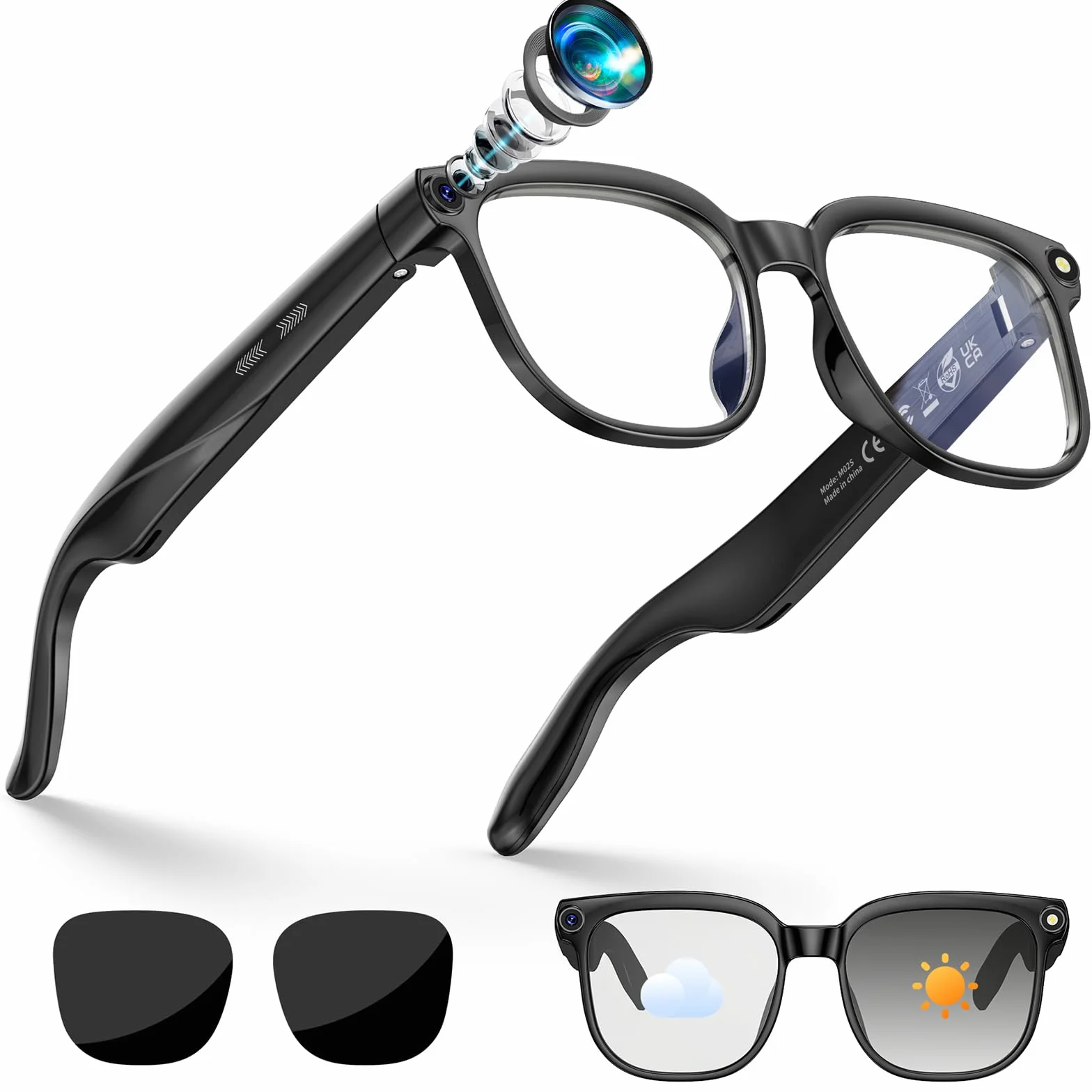 Occhiali Intelligenti AI Smart Glasses 8K Fotocamera 2 Lenti HD 1080p Bluetooth Chiamate Nero