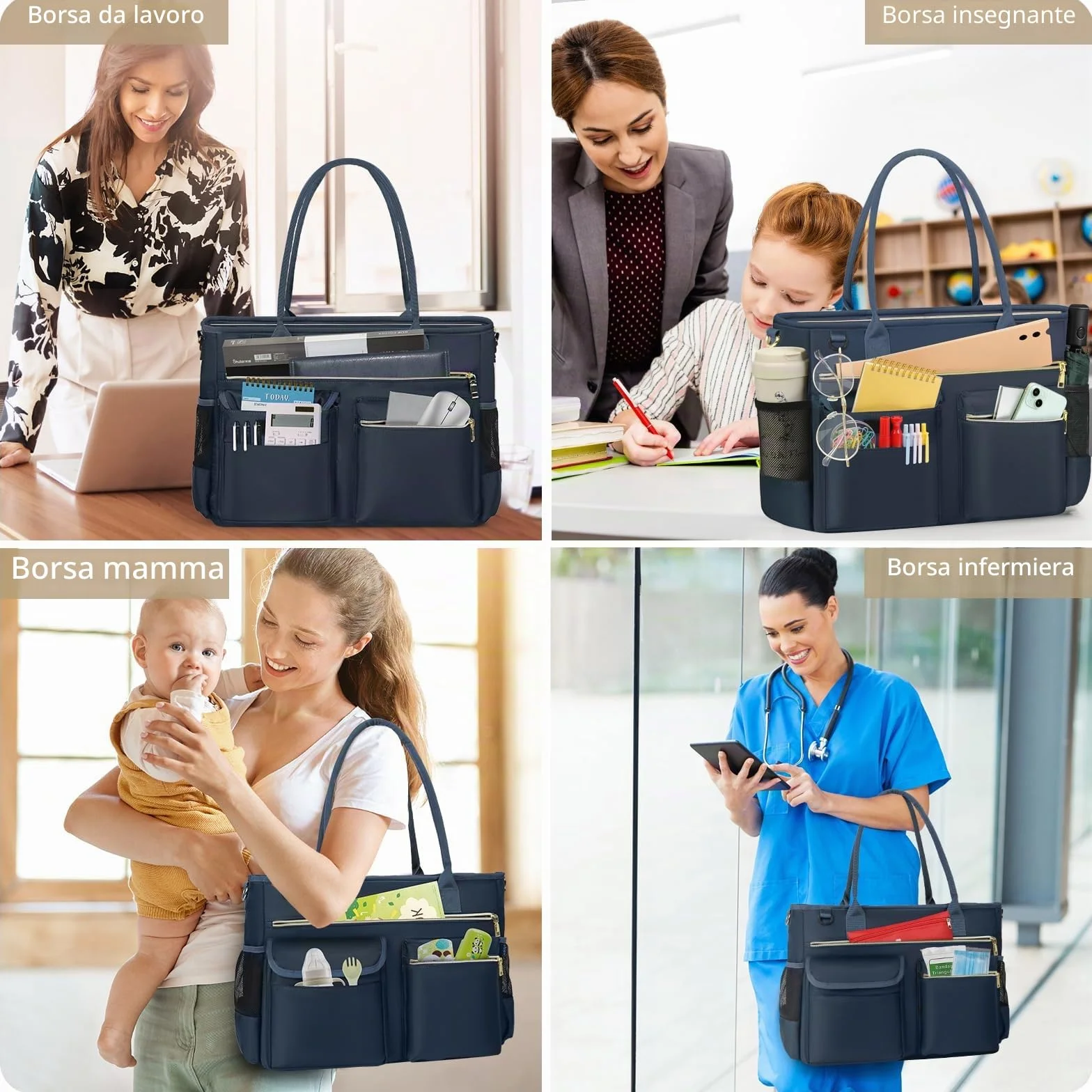 RAINSMORE Borsa Lavoro Donna per Insegnante Infermiera Grande Borsa Porta PC Università con Tasca Isolata per Ufficio Università Scuola