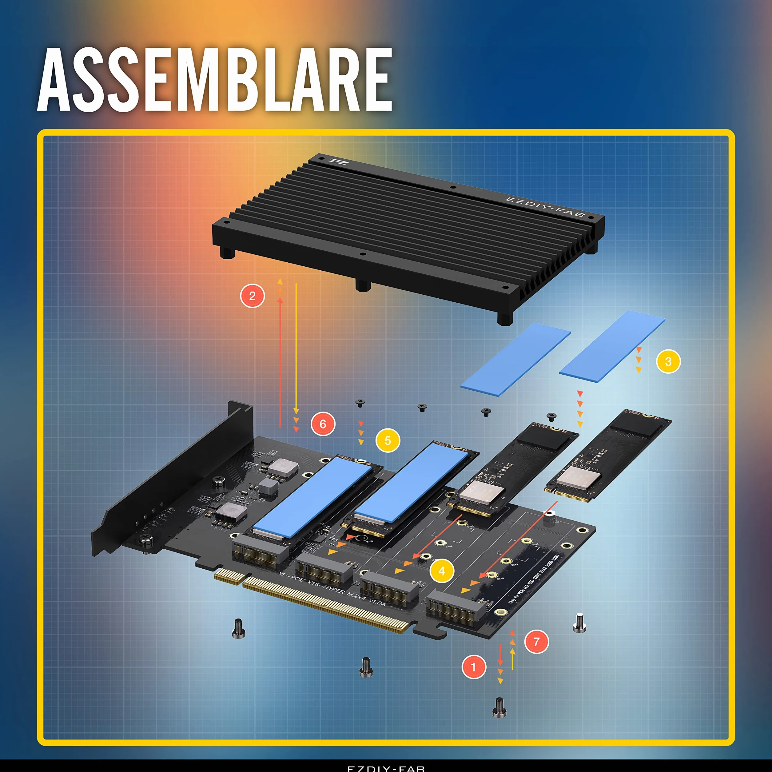 EZDIY-FAB Quad M.2 PCIe 4.0/3.0 X16 Scheda di Espansione con Dissipatore,Supporto di 4 SSD PCIe NVME M.2,RAID-on-CPU (VROC) in Piattaforma Intel e PCIe 4.0 RAID in Piattaforma AMD