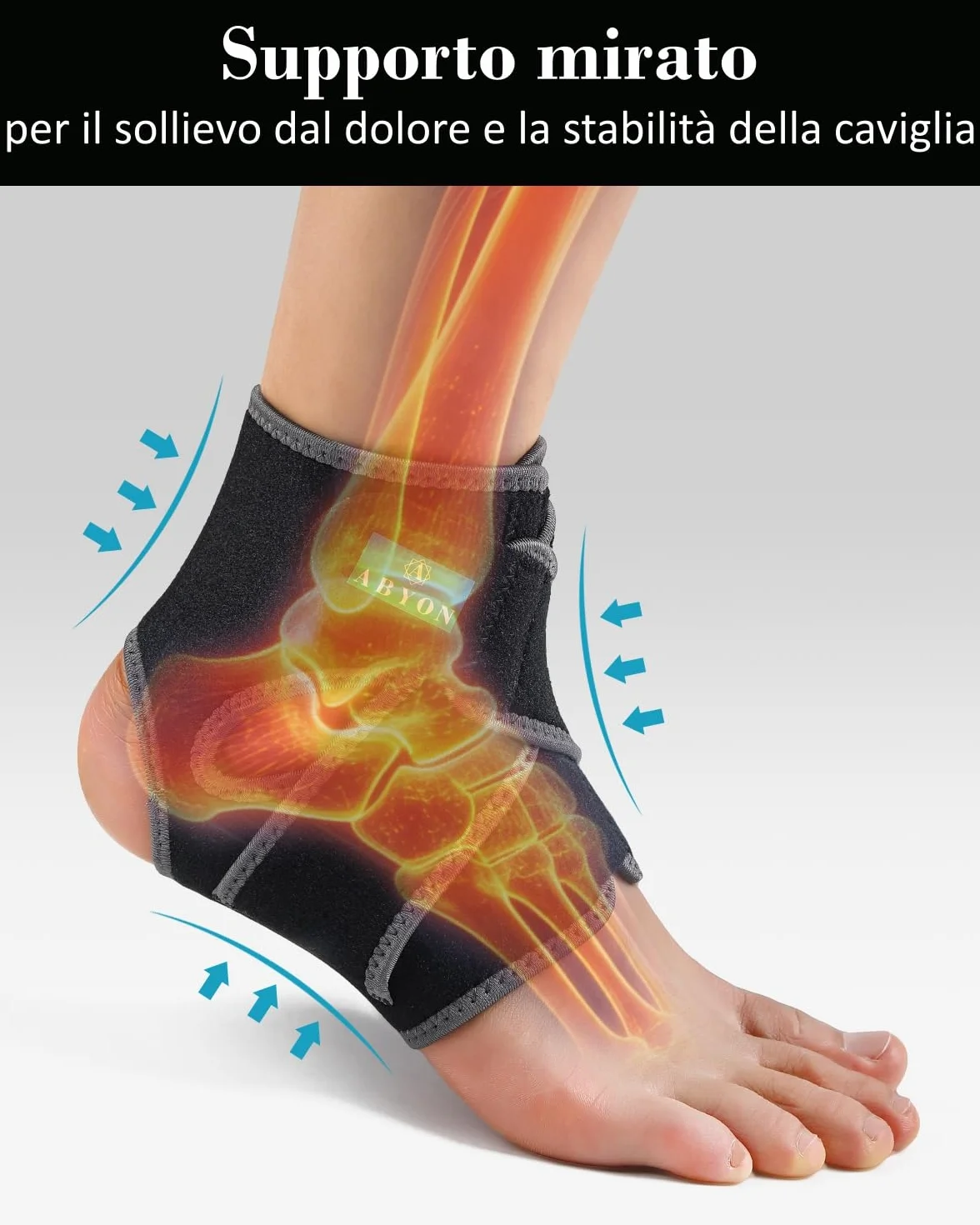ABYON Cavigliera in Neoprene Traspirante Taglie S/M/L con Fasce Regolabili per Basket, Tutore per Caviglia