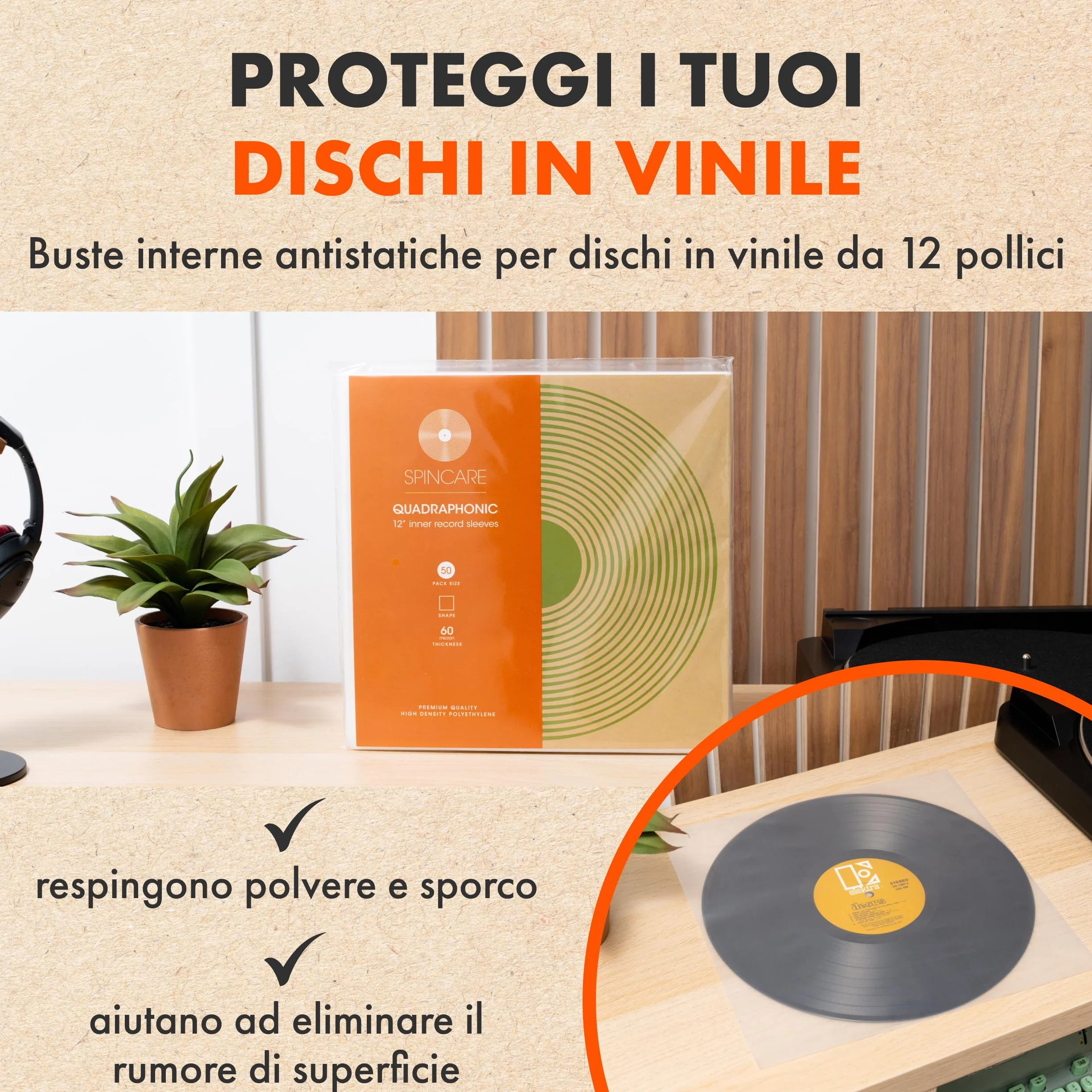 50x Buste Interne Antistatiche per Vinili 33 Giri | Spincare Quadraphonic Custodia HDPE Premium | Buste Protettive per LP Antistatiche Alta Qualità | Inner Sleeves Vinyl per Dischi 33 Giri