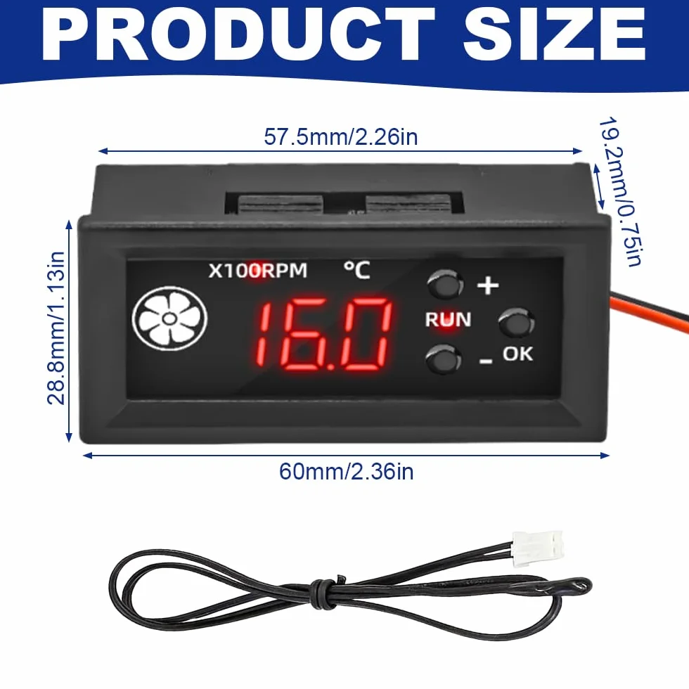 PWM Fan Speed Controller 12V DC Regolatore di Velocità Ventola Display Digitale Temperatura Sonda PWM 3A 25kHz