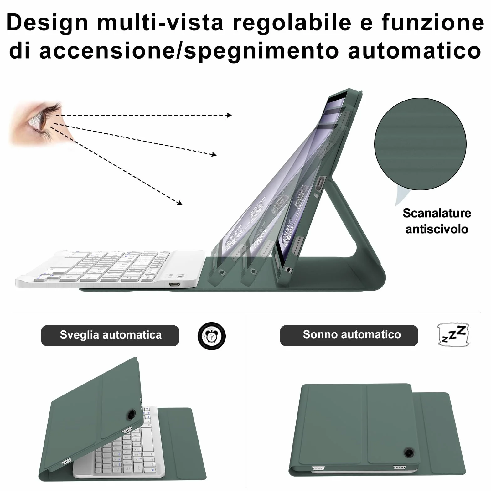 IVEOPPE Tastiera Samsung Galaxy A9 Plus 11" 2023, Cover Tastiera Italiano Bluetooth Rimovibile per Samsung Galaxy Tab A9+ 2023 11 Pollici SM-X210/X216/X218, Verde scuro
