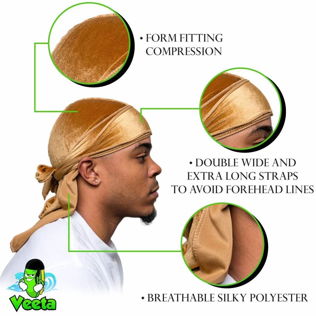 Veeta Durag Morbido Velluto Unisex Fasce Lunghe Doppie Larghe Fodera Setosa Tripla Cucitura