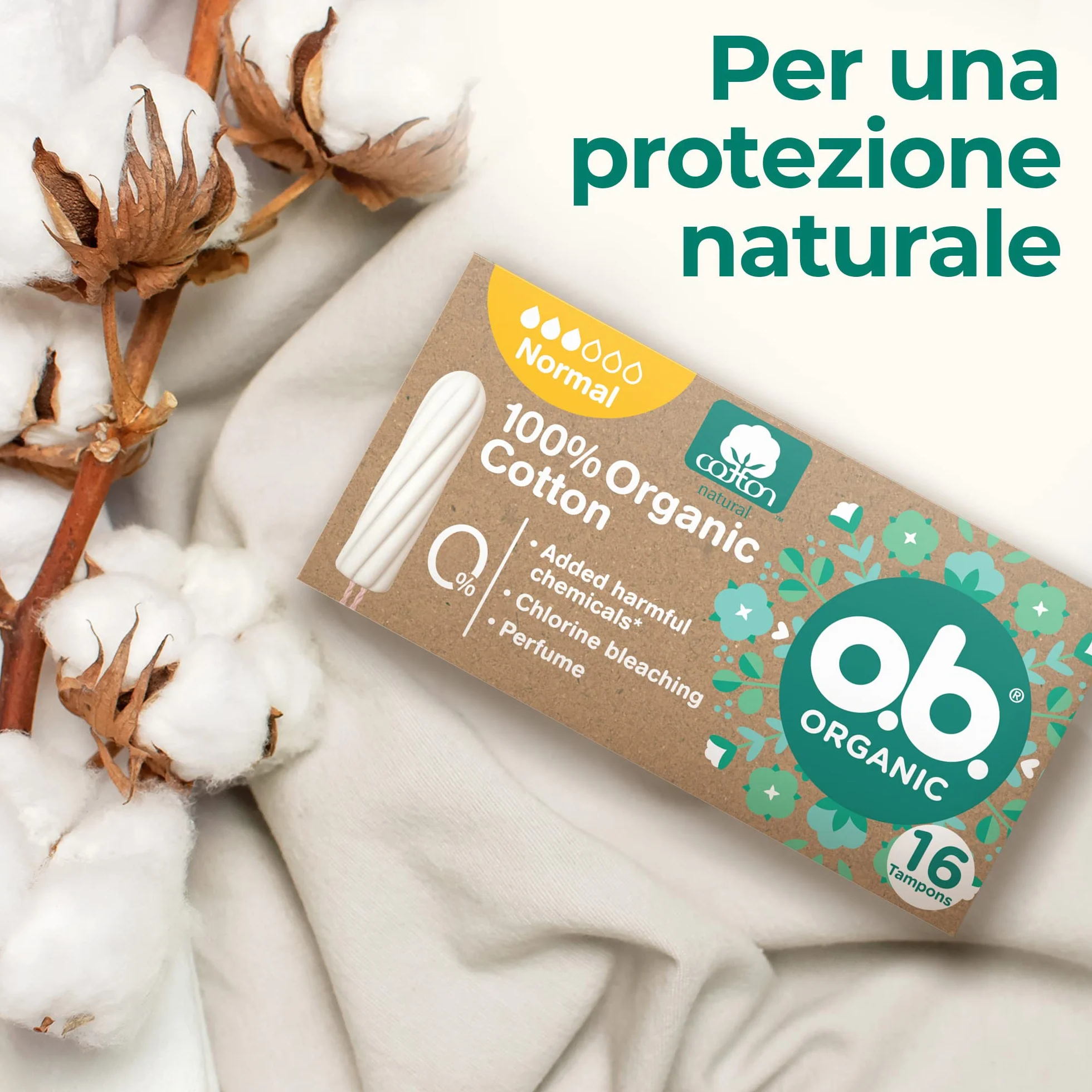 o.b. Assorbenti Interni Organic Normal 100% Cottone Biologico, 16 Tamponi