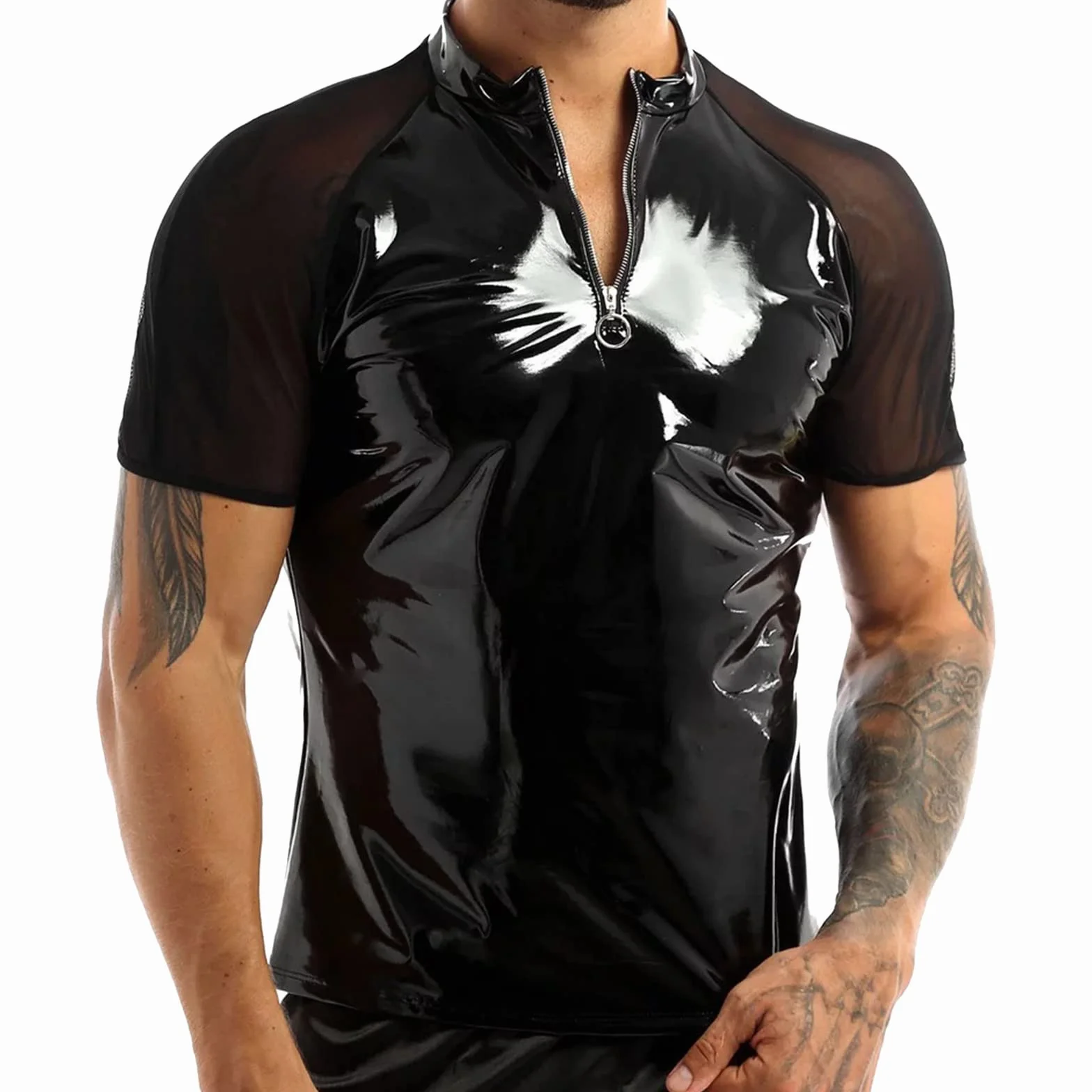 Kinky costume erotico da uomo look bagnato vernice e pelle top sexy