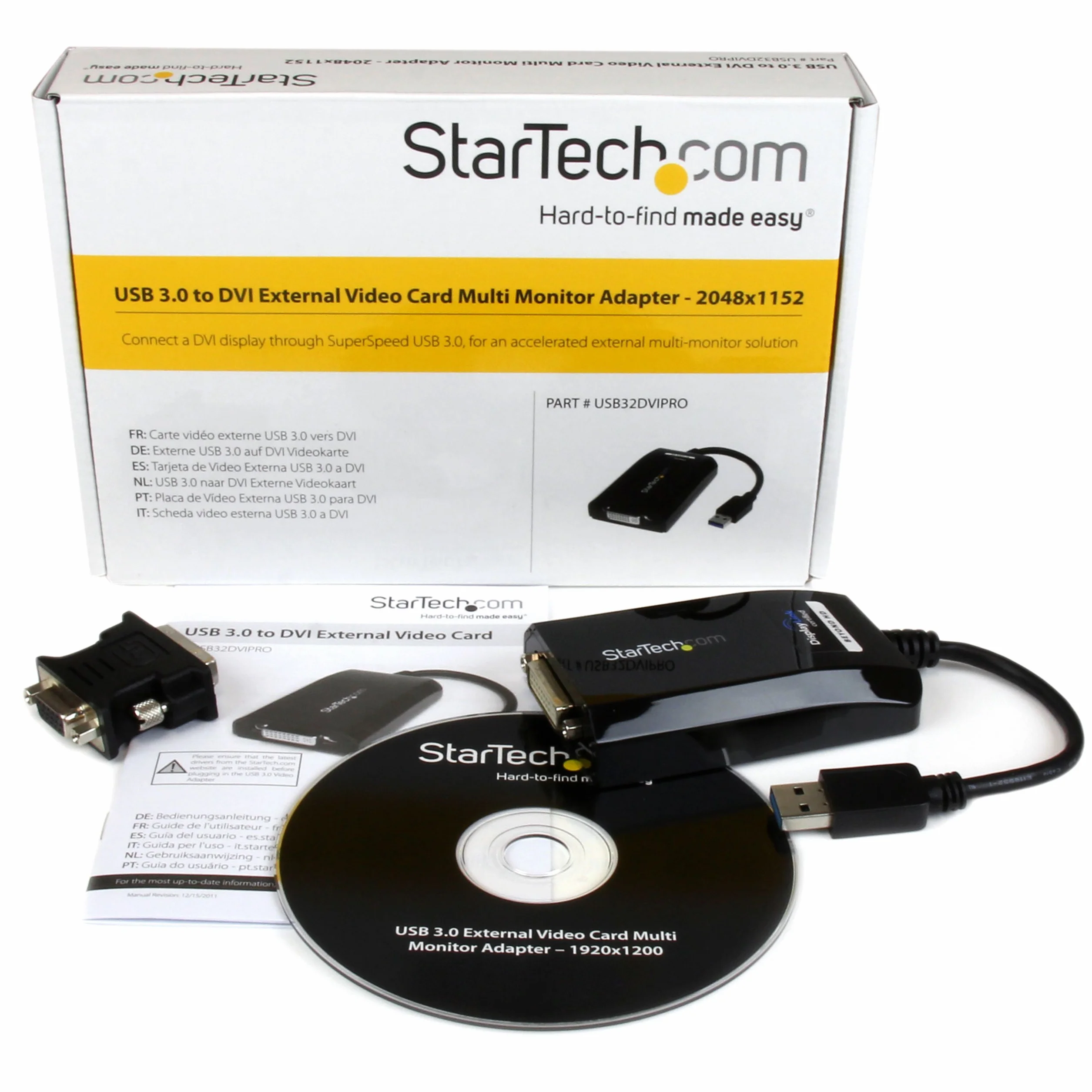 StarTech.com Adattatore USB 3.0 a DVI / VGA, 2048x1152, Scheda video e grafica esterna, Convertitore/ Adattatore per doppio monitor DVI e VGA o 2 display VGA, Supporta Mac e Windows (USB32DVIPRO)