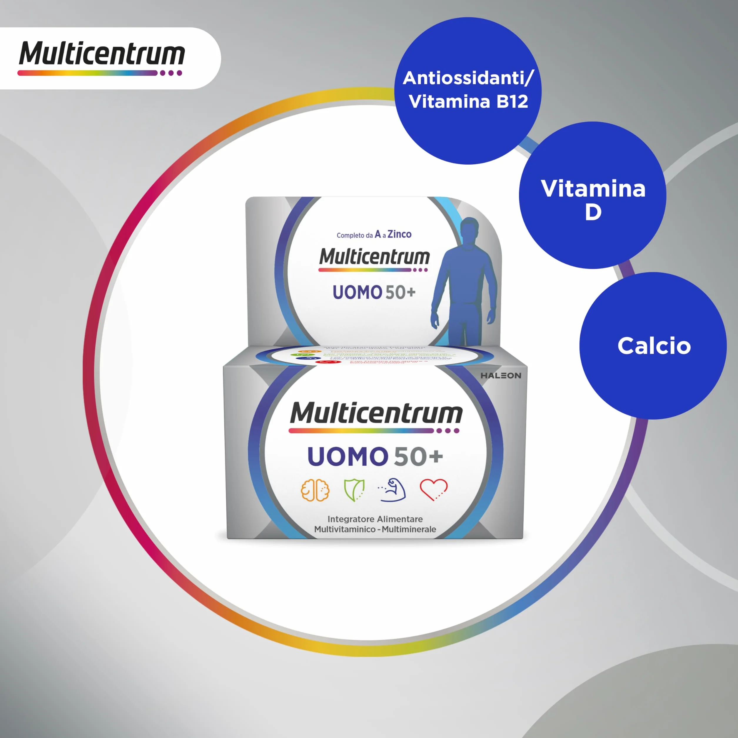Multicentrum Uomo 50+ Integratore Alimentare Multivitaminico Completo, 60 Compresse