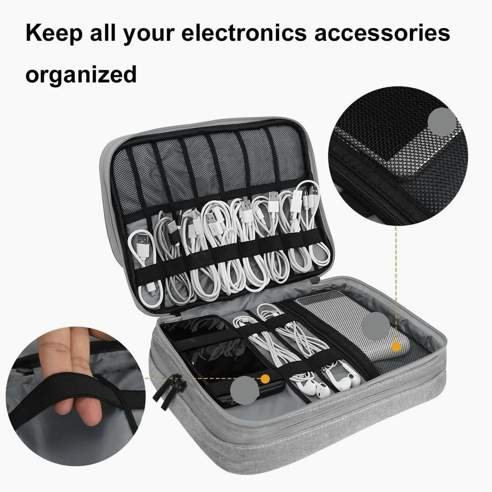 Borsa Portacavi Custodia rigida di grande capacità for archiviazione digitale, custodia da viaggio, power bank, organizer for cavi dati, caricabatterie for telefono cellulare, protettiva Per Cavo