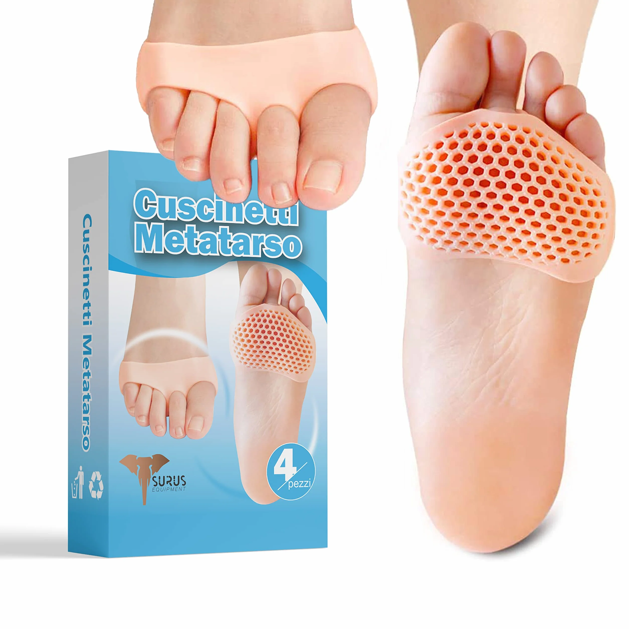 Cuscinetti Metatarsali in Gel per Avampiede Professionali 4 Pezzi Sollievo Dolori Vesciche