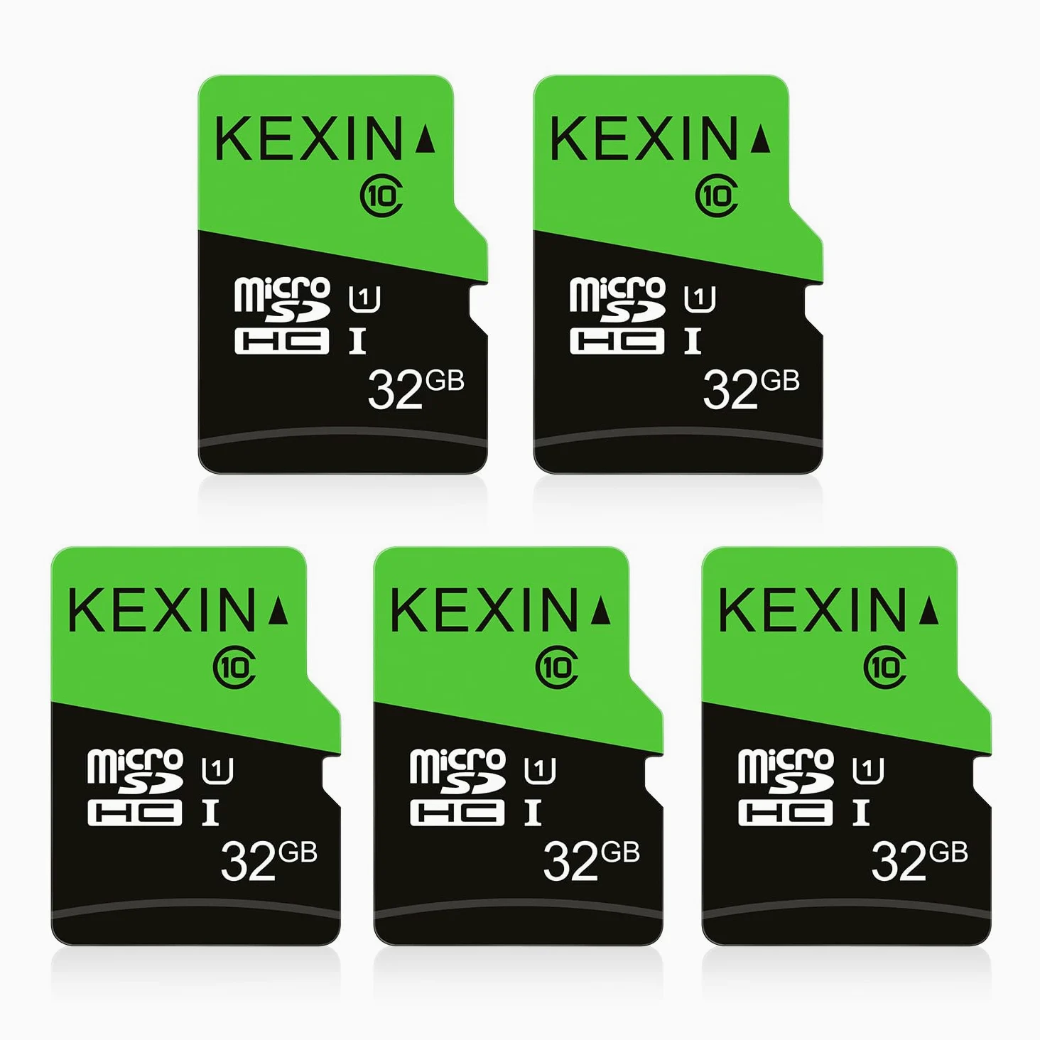 KEXIN Micro SD Scheda 32GB e Adattatore SD, Set da 5 Scheda di Memoria Classe 10 USH-I MicroSDHC Schede C10 U1 Micro SD Card 32Giga TF Card per Telefono Fotocamera Switch Tablet (5 Pezzi, Nero Verde)