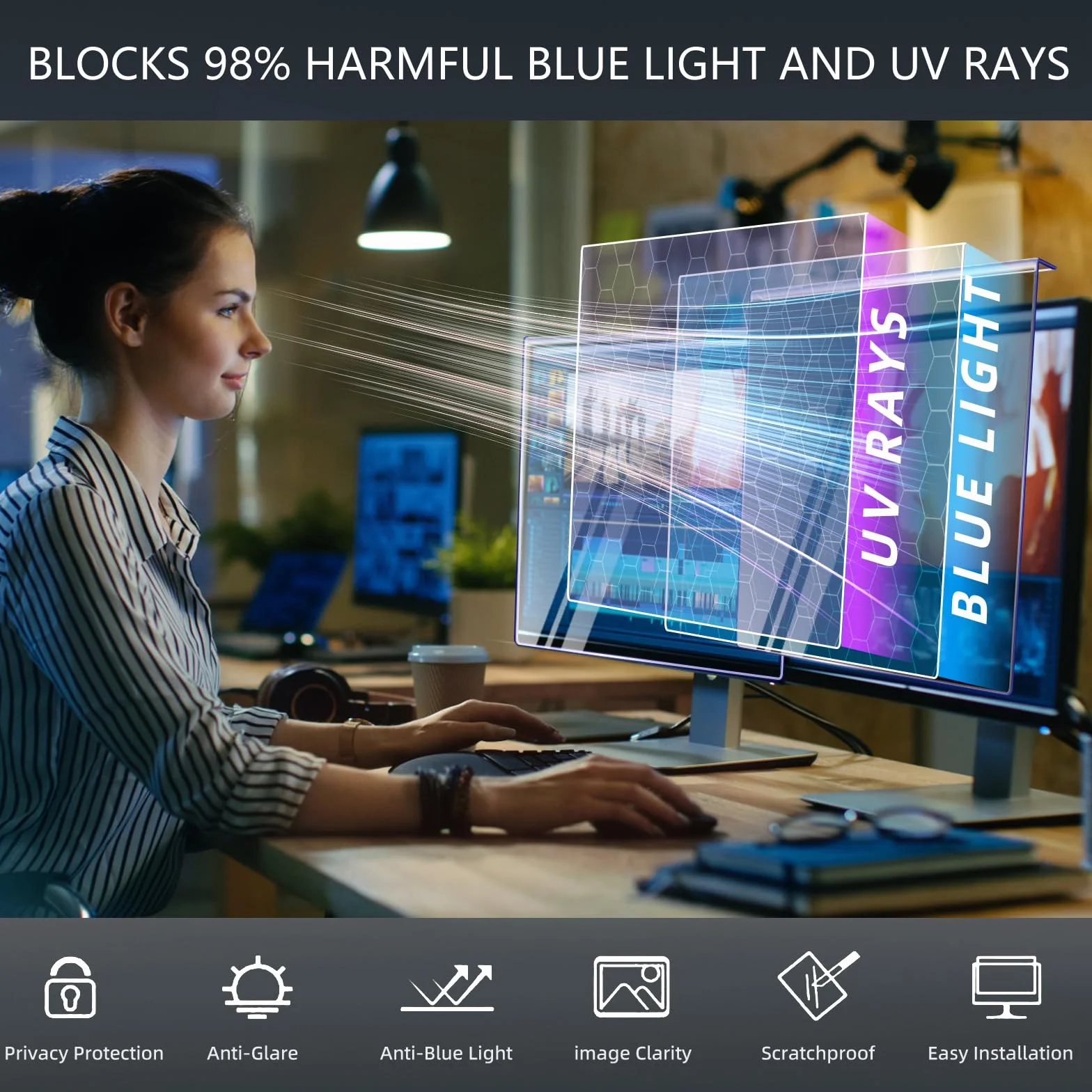 HaruYo 23-24 Pollici Hanging Filtro Privacy per 23"/23,6"/23,8"/24" Monitor, Privacy Pellicola de Protezione Filtro, Anti-UV, Anti Luce Blu, Anti Spy Proteggi Schermo (23-24")