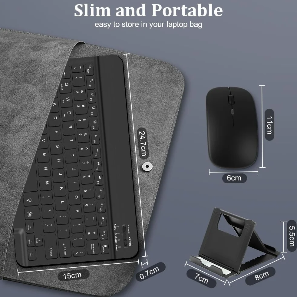 Aolso Tastiera Retroilluminata Bluetooth Set con Retroilluminazione, Ultrasottile Tastiera e Mouse Wireless Ricaricabili e Silenziosi con Supporto Telefono per iPad/Samsung/iOS/Android/Windows, Nero