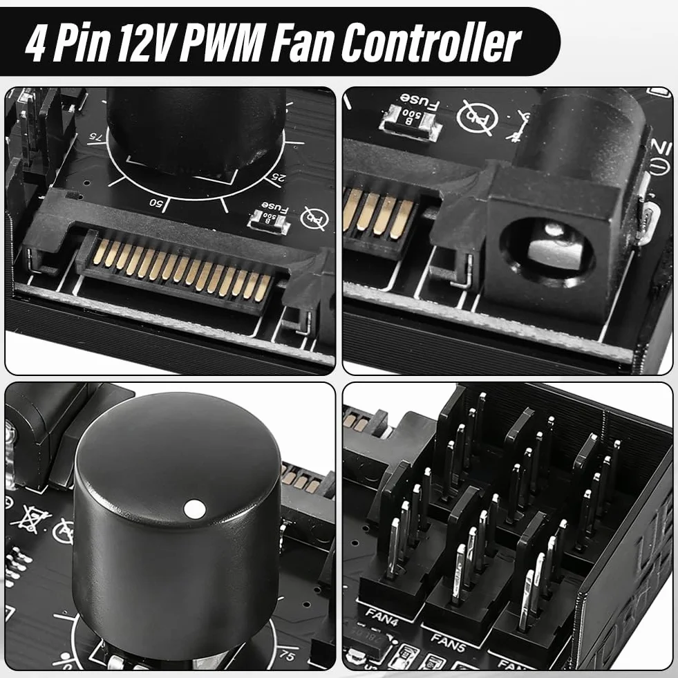 Controller ventola PWM Binghe 1 a 6 4 pin 12 V hub PC SATA DC 5525 controllo velocità supporta 6 ventole