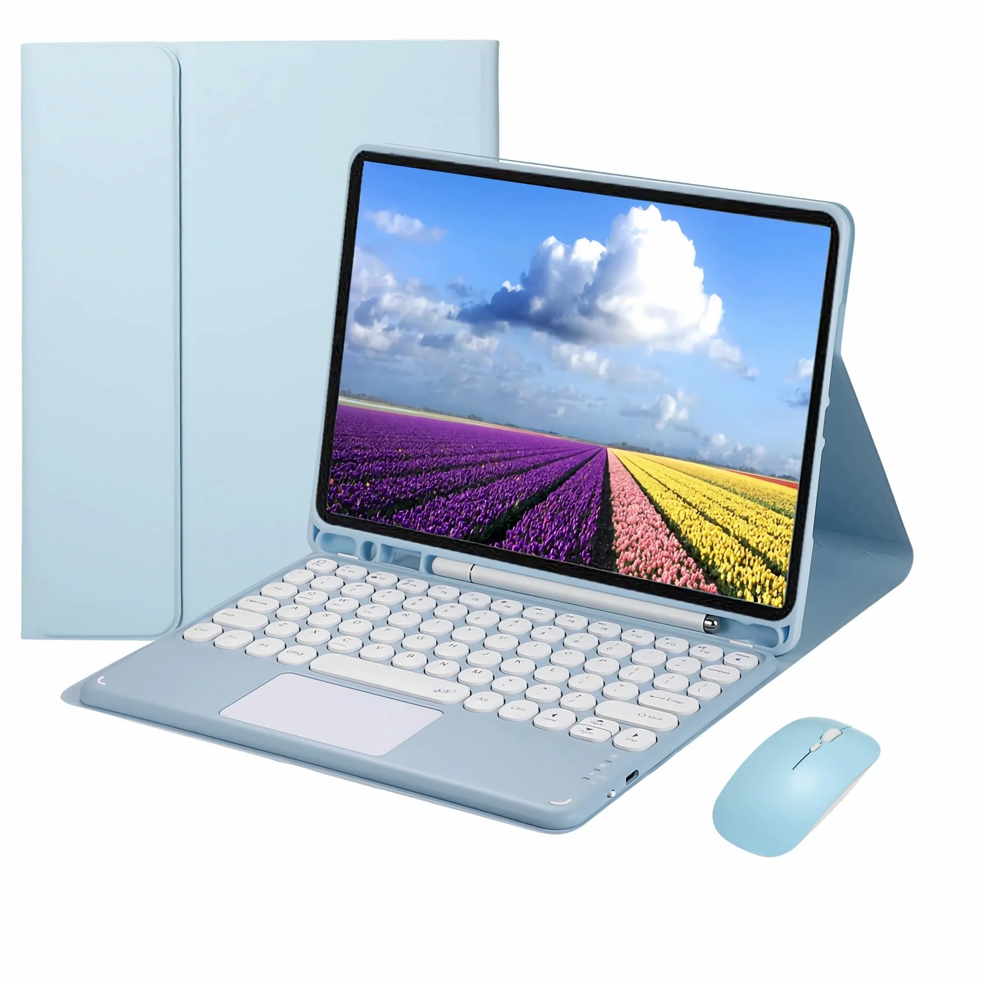 Custodia con Tastiera per Samsung Galaxy Tab S8/S8 Plus/S7 FE/S7plus/S8 Ultra Touchpad Tastiera Staccabile con S Pen Holder Cover per 12,4 14,6 10,4 10,5 con Mouse Bluetooth,Blu,S8Ultra