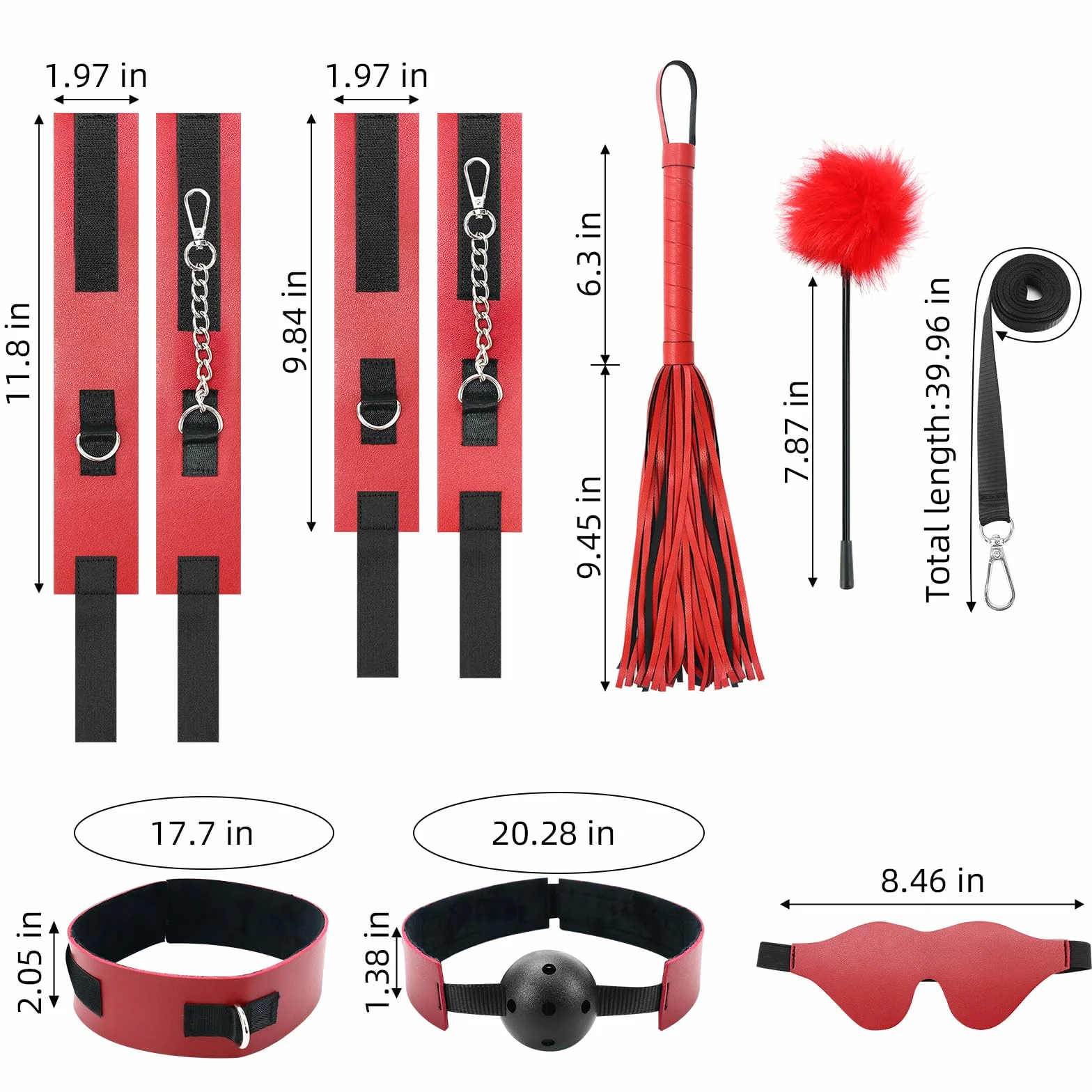 Kit Bondage BDSM 7 Pezzi per Coppie - Set di Costrizioni in PU con Maschera, Bavaglio, Flogger, Collare e Manette