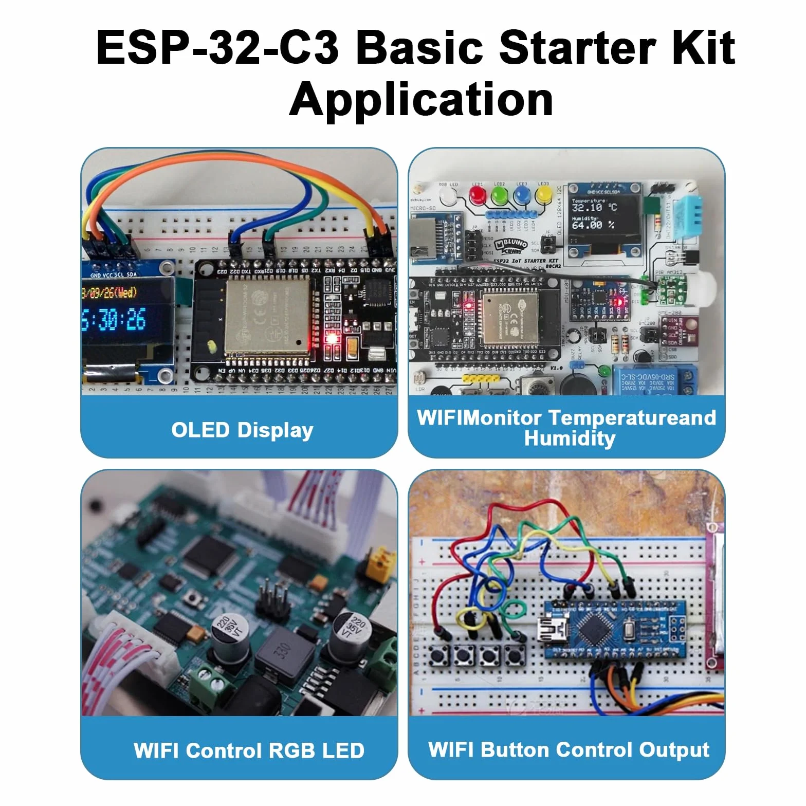 Scheda di sviluppo ESP-32-Starter Kit di base Binghe Kit ESP32 con OLED, sensori, moduli di visualizzazione su scheda Breadboard Compatibile con Arduino