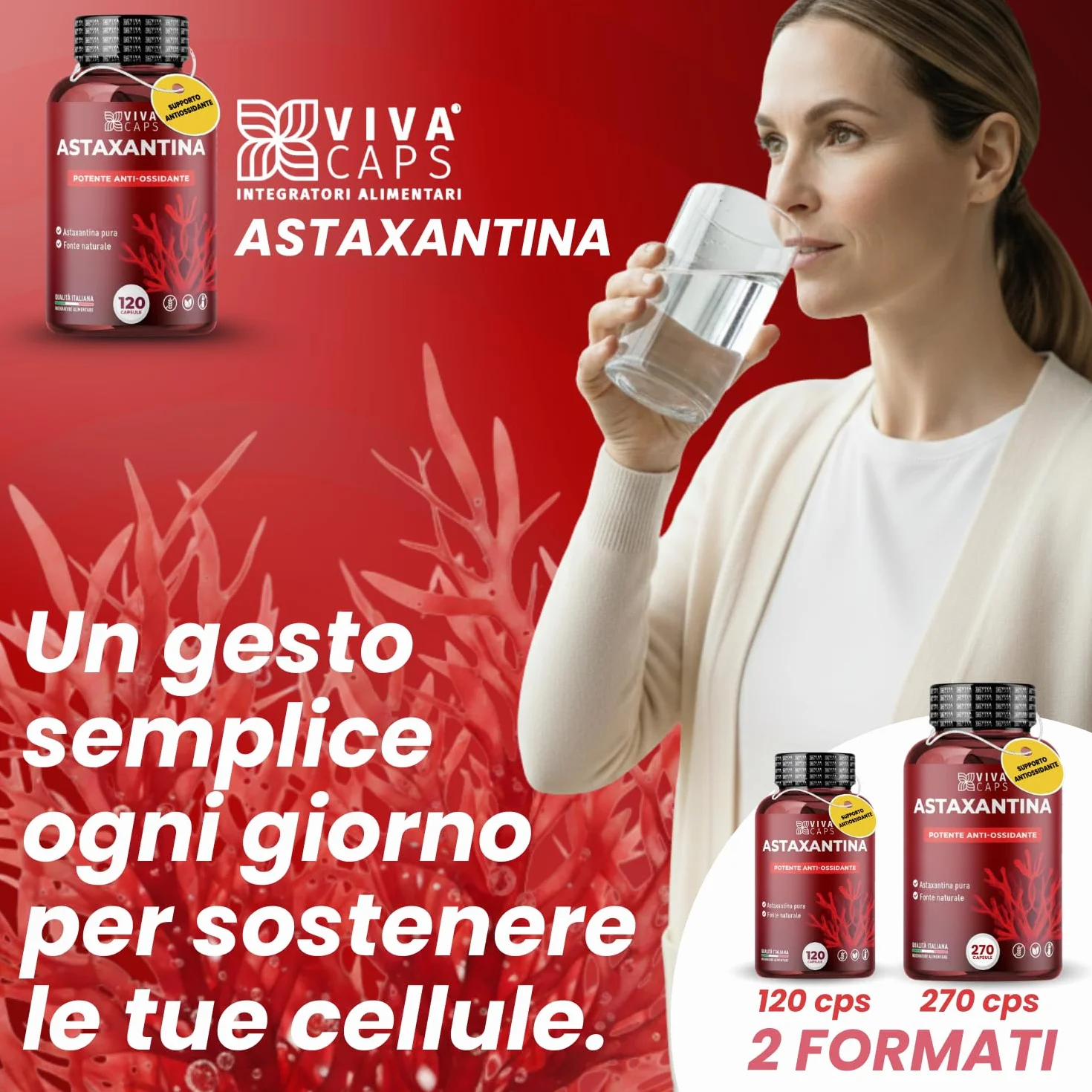 Astaxantina pura alto dosaggio 8mg 120cps supporto antiossidante Made in Italy