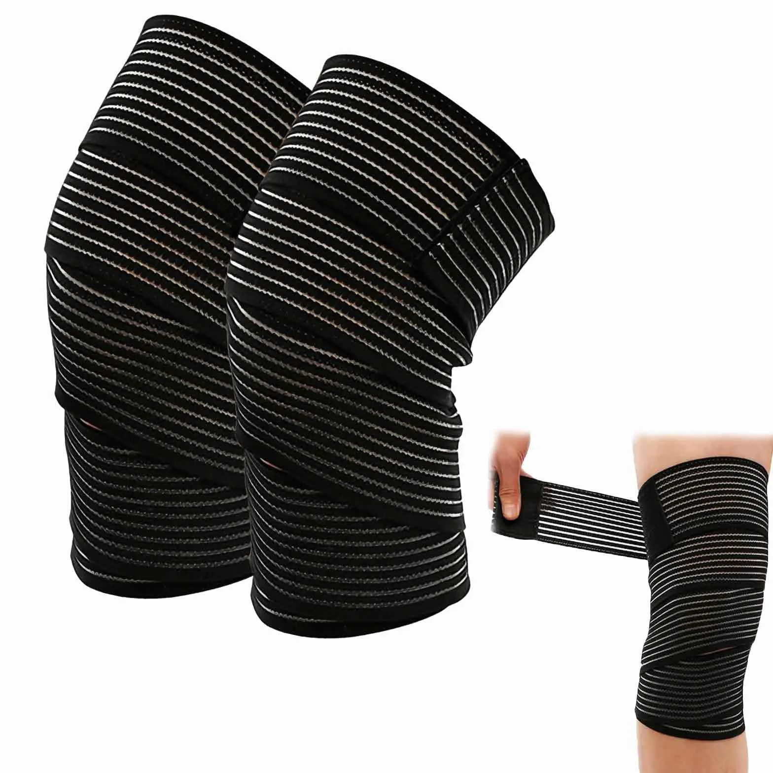 Fascia Elastica Coscia 200CM in Nylon – Benda Compressiva Sportiva con Chiusura a Strappo, Regolabile, Traspirante, Nero (2 Pezzi)