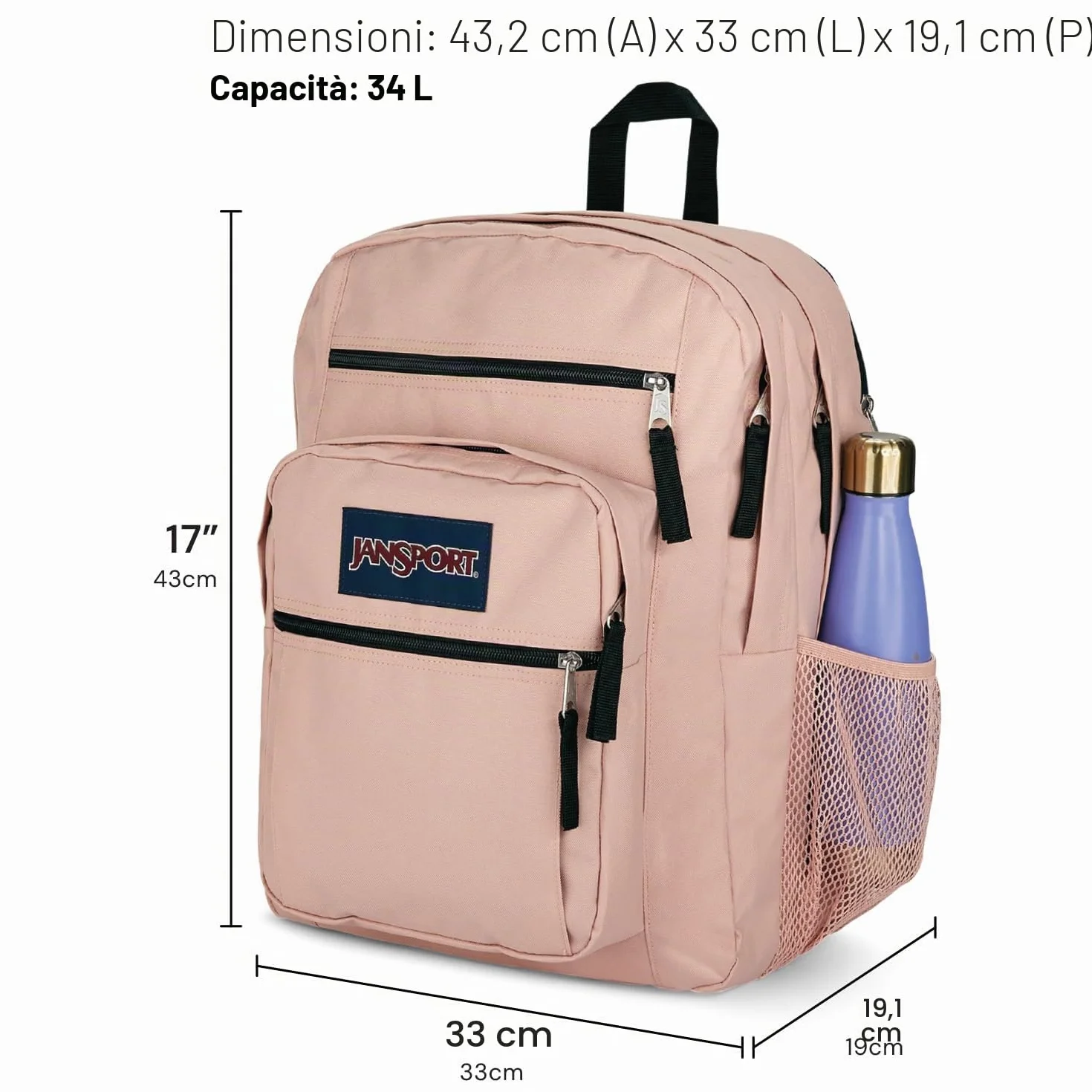 JANSPORT BIG STUDENT Zaino capiente con scomparto per laptop da 15 pollici, Pastel Lilac (Lilac)