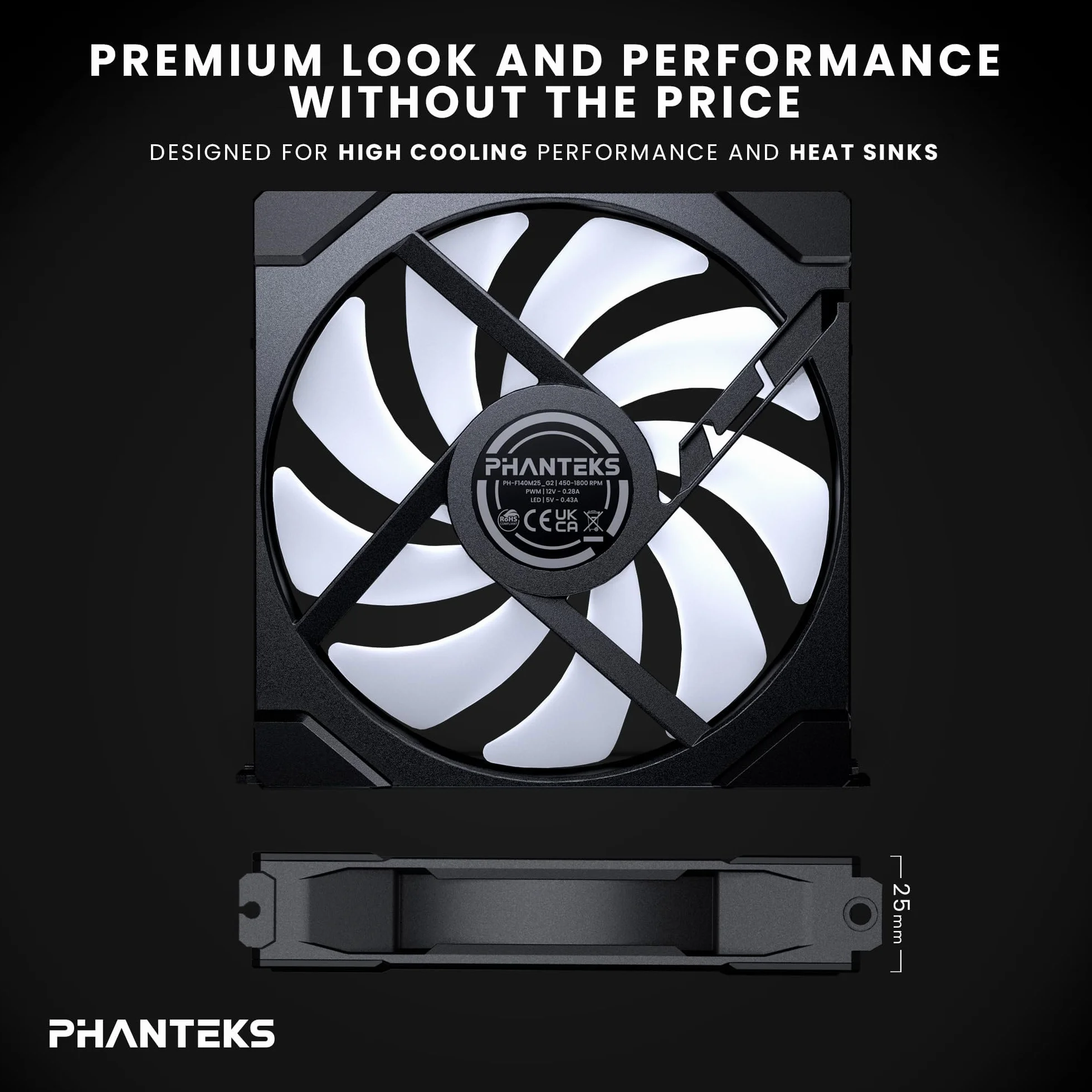 Ventole di raffreddamento ad alte prestazioni Phanteks M25-140 Gen2 Reversed Blade, 3er Pack, 140mm ARGB, telaio ventola unificato a Daisy-Chain, hub Infinity Mirror, connessione a cavo singolo, Nero
