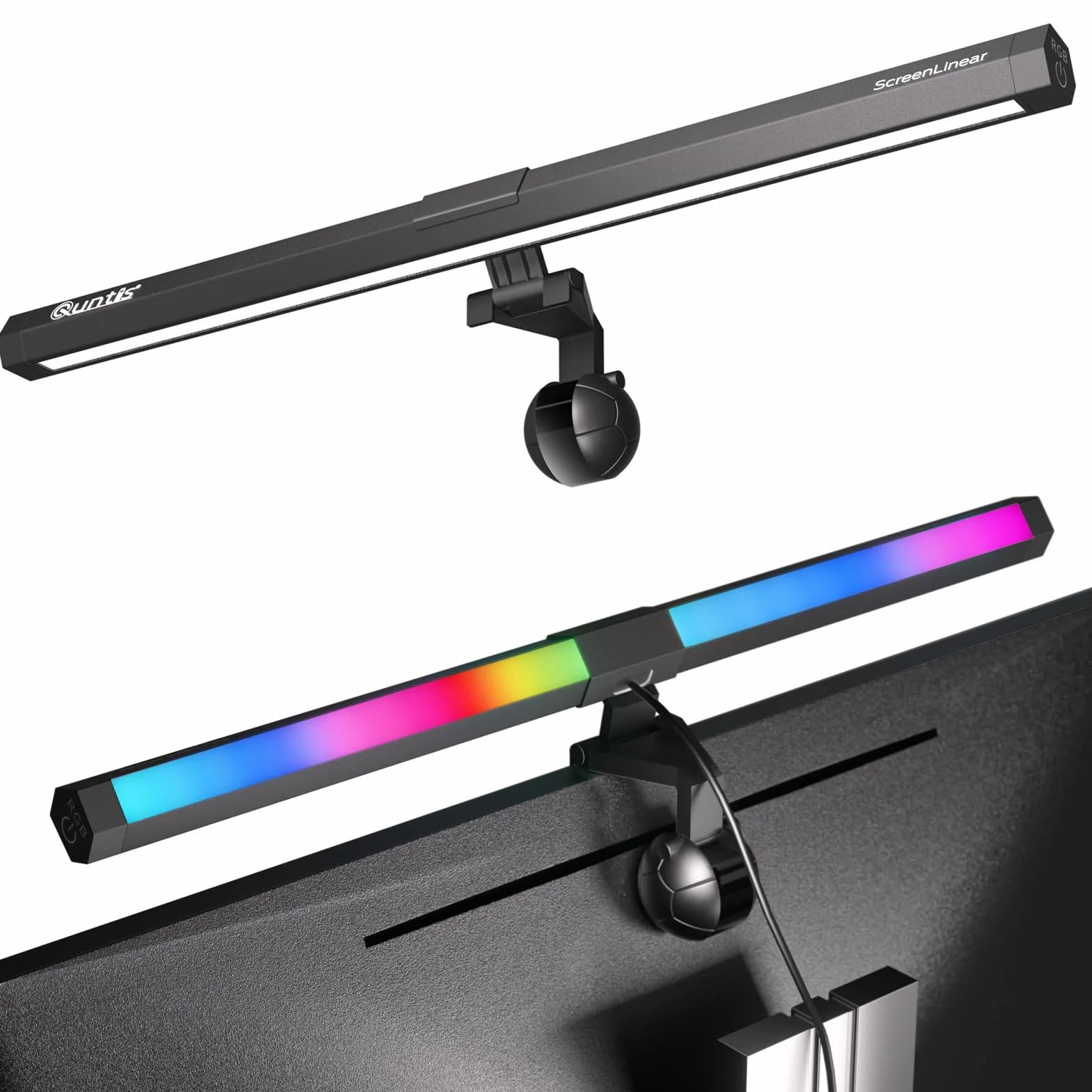 Quntis 40cm Lampada Computer RGB, Light Bar Con Doppia Modalità, Tricolore, USB Luce Schermo PC per Casa e Ufficio, Protezione Occhi - Nero