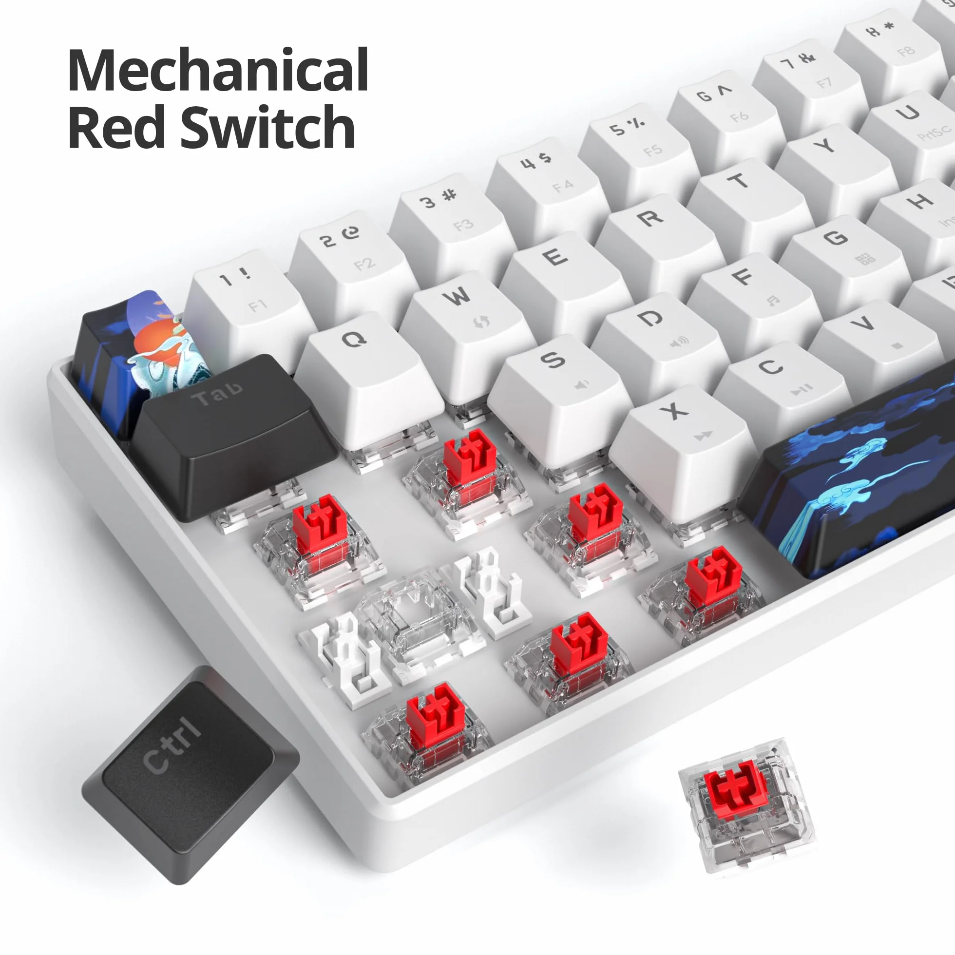 Fogruaden Tastiera meccanica da gioco al 60%, 61 tasti, retroilluminazione singola, compatta al 60%, tastiera cablata per PC Win/Mac, facile da trasportare in viaggio (61Dan-RedSwitch-bianco)