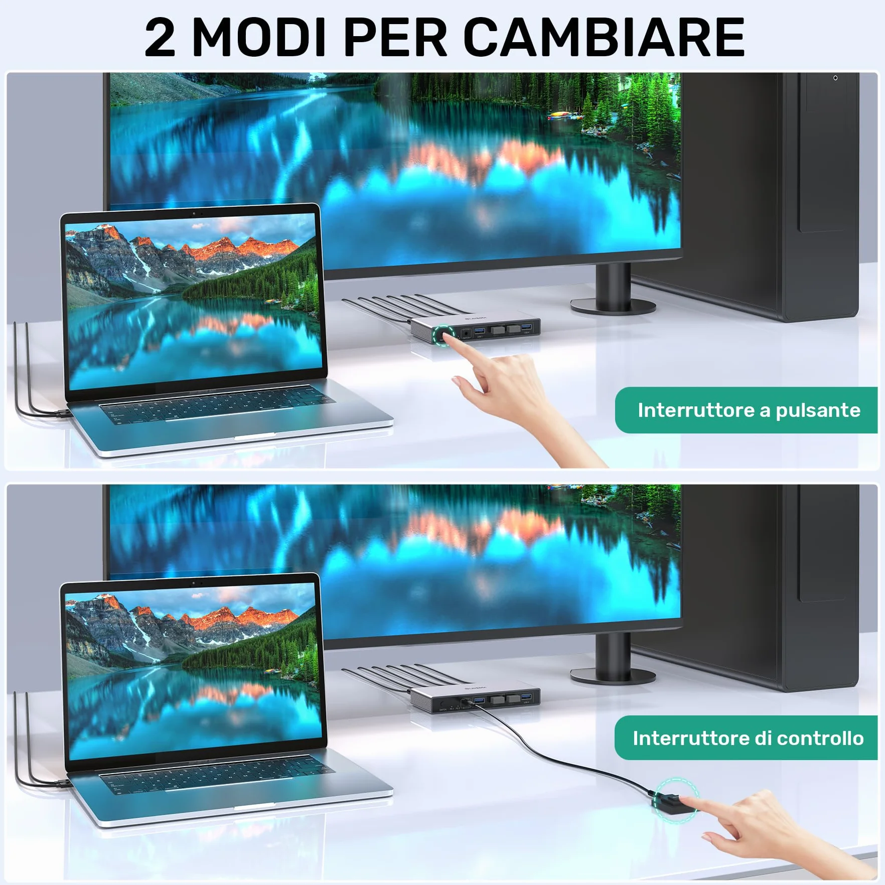 SUIDEK KVM Switch Displayport 1 Monitor 2 Computer, switch KVM DP 8K@60Hz 2 in 1 Out Commutatore KVM USB 3.0 con 4 porte USB, include controller da tavolo, 2 cavi USB e adattatore di alimentazione
