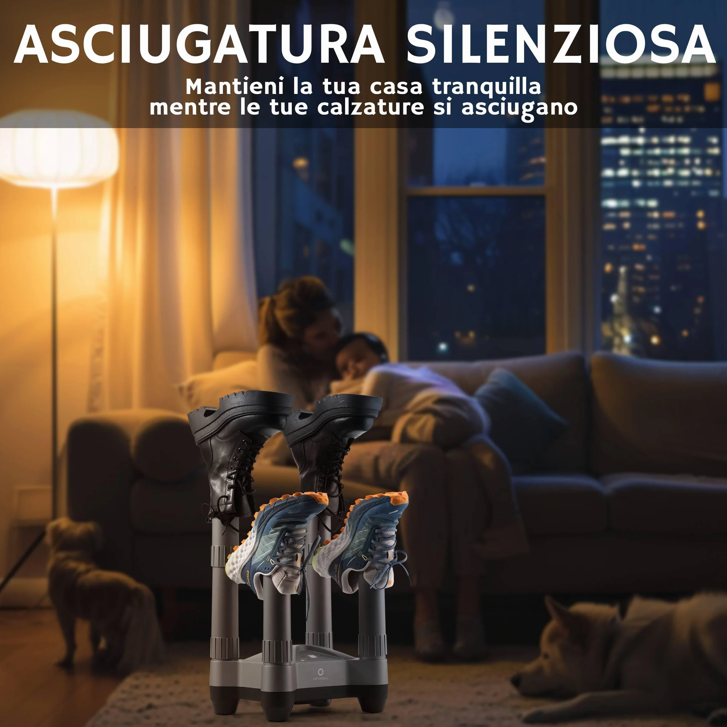 AIRTHEREAL SD20 Asciugascarpe Elettrico 110W con Timer e Ozono, Asciugatore Portatile per 2 Paia di Scarpe, Grigio
