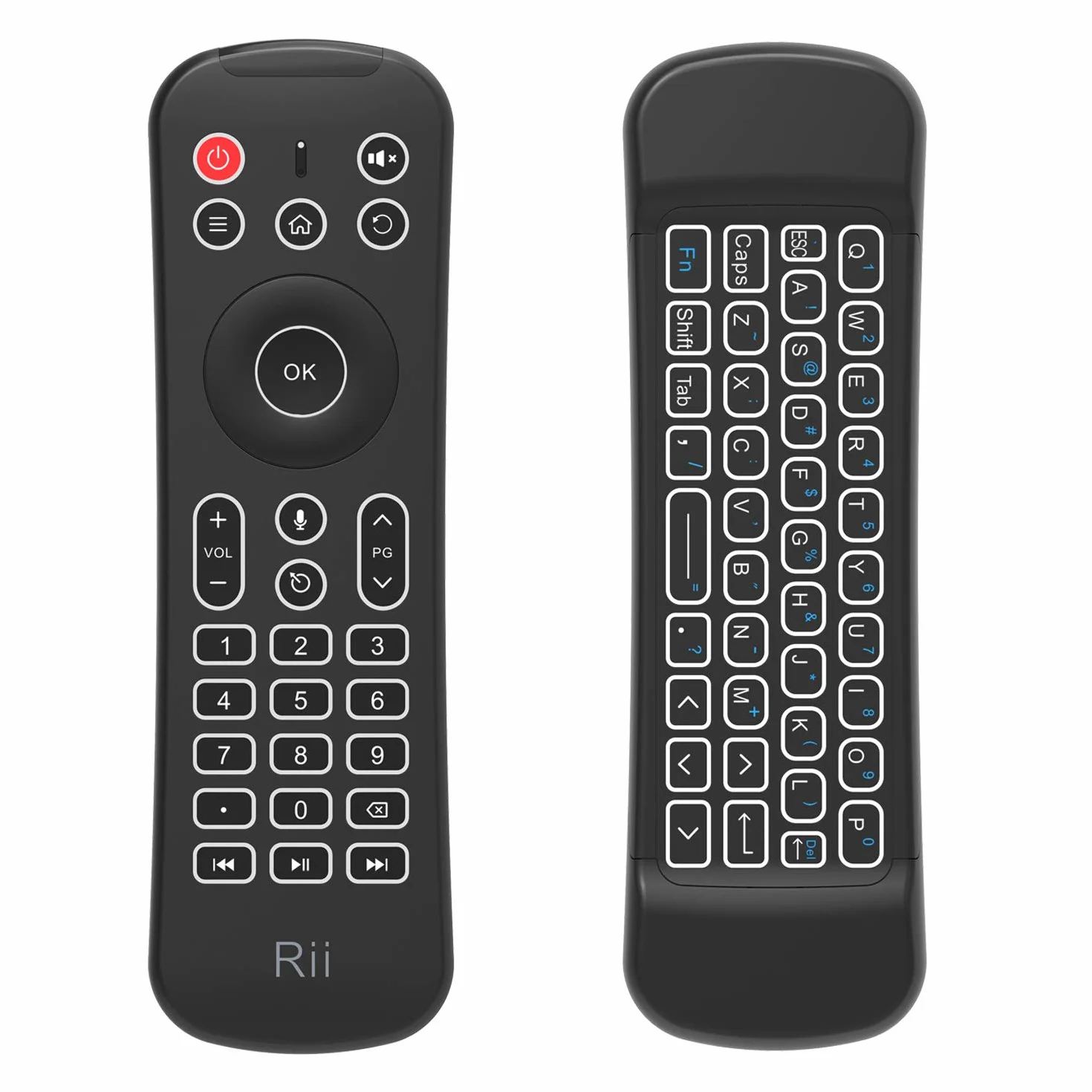 Rii Mini MX6+ (Wireless + IR) - Telecomando con Mouse giroscopico, Tastiera retroilluminata e Microfono integrati per Smart TV Android, TV Box, PC Windows e Mac