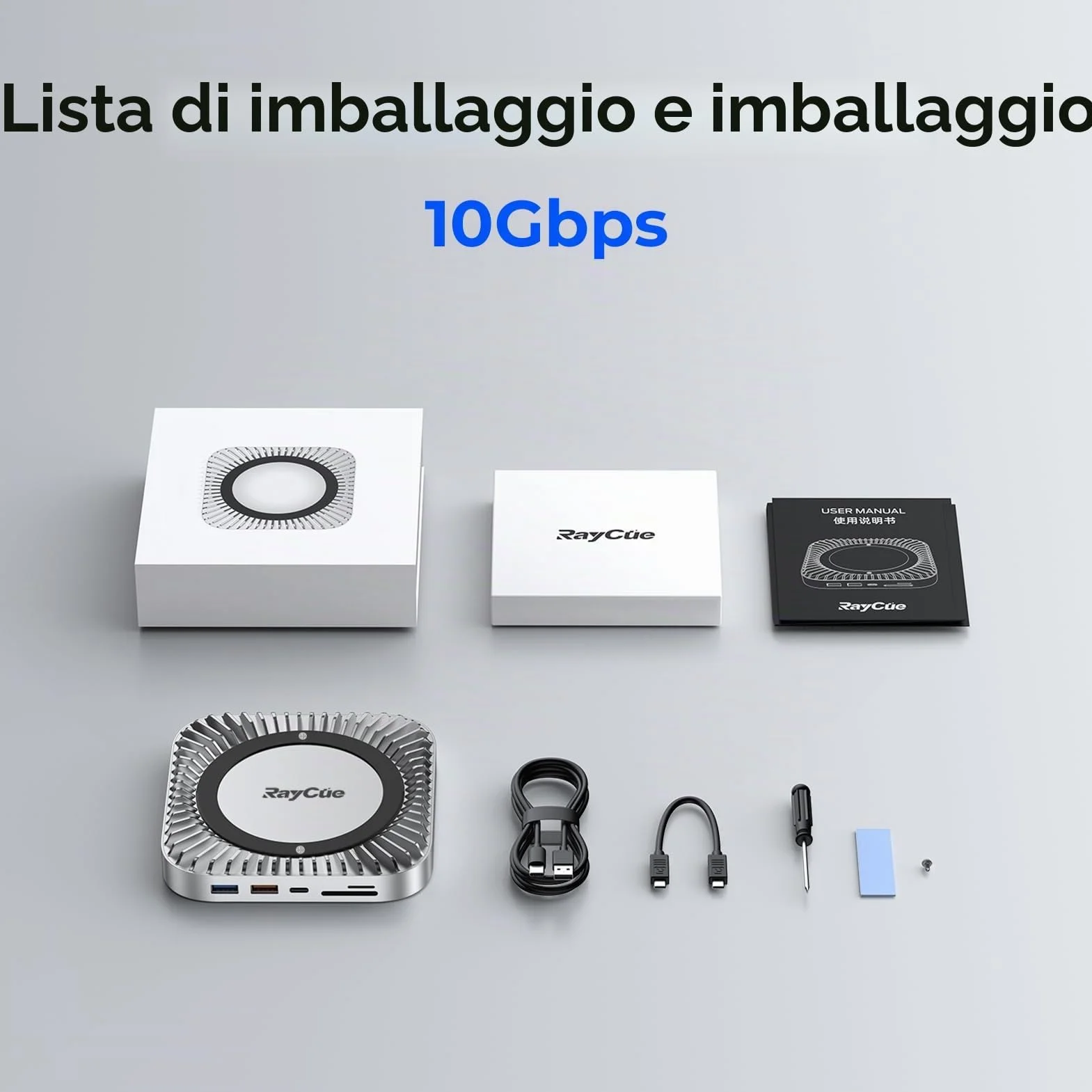 Dock per Mac mini M4 e M4 Pro 2024, supporto in alluminio e hub HDMI 4K60Hz, alloggiamento SSD M.2 NVMe/SATA, ricarica USB-C, SD/TF, audio