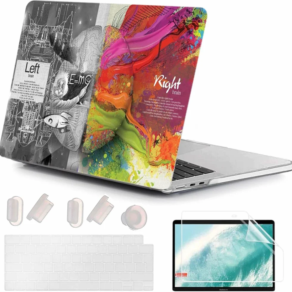 4 in 1 Custodia per Macbook Air M2 M3 M4 13,6 Pollici A2681 A3113 A3240, 2025 2024 2022 con Touch ID, Plastica Case Cover Rigida & Pellicola Tastiera & Proteggi Schermo, Cervello Creativo