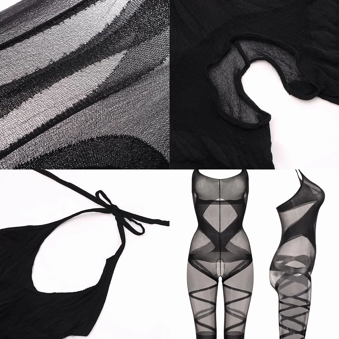 Bodystocking Rete Trasparente Donna Camicia da Notte Bodysuit Senza Cavallo Nero Lingerie Erotica