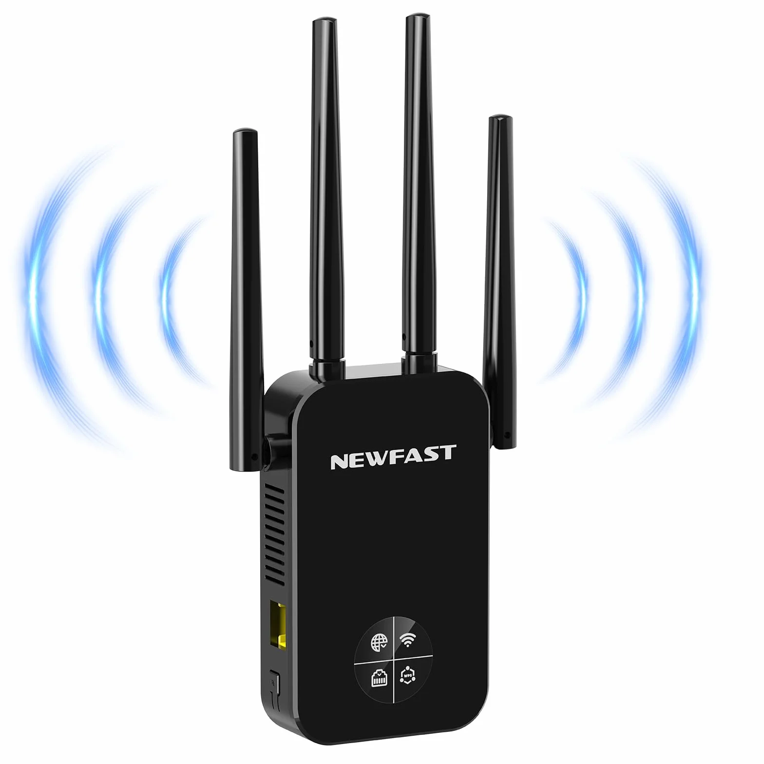 NEWFAST Ripetitore WiFi Potente per Casa, 1200Mbps WiFi Extender Dual Band 2.4GHz/5GHz con 4 Antenne ad Alto Guadagno, Porta Ethernet, WPS, Display Intelligente, Amplificatore WiFi Supporta 3 Modalità