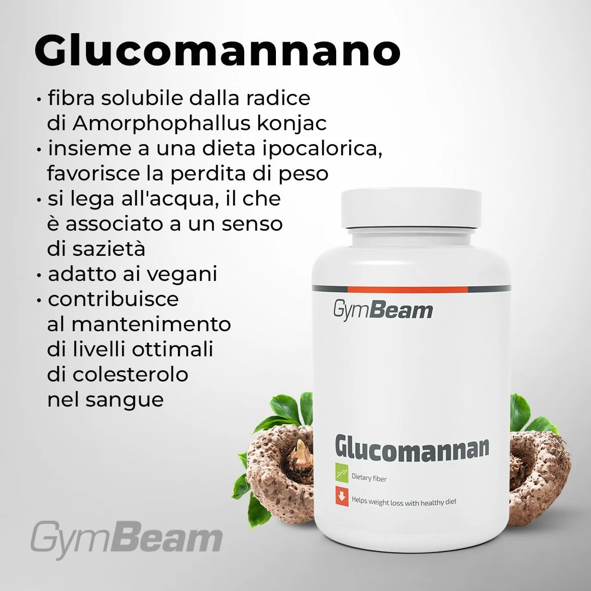 GymBeam Glucomannano 120 cpr Fibra Alimentare Solubile da Radice di Konjac