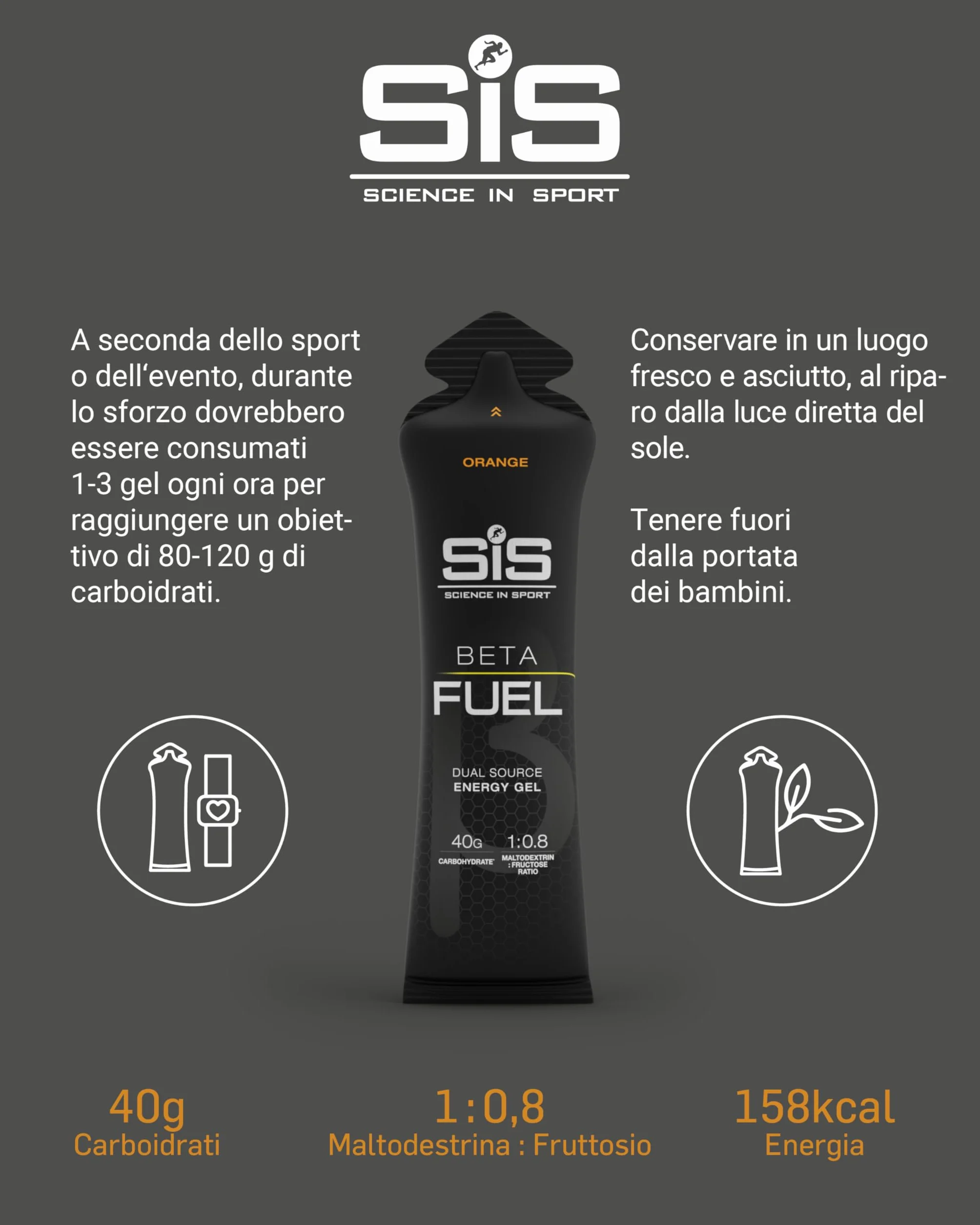 Science in Sport Beta Fuel Gel Dual Source Gel energetico Bevanda Sportiva Arancia 30 x 60ml 40g carboidrati rapporto 1:0,8
