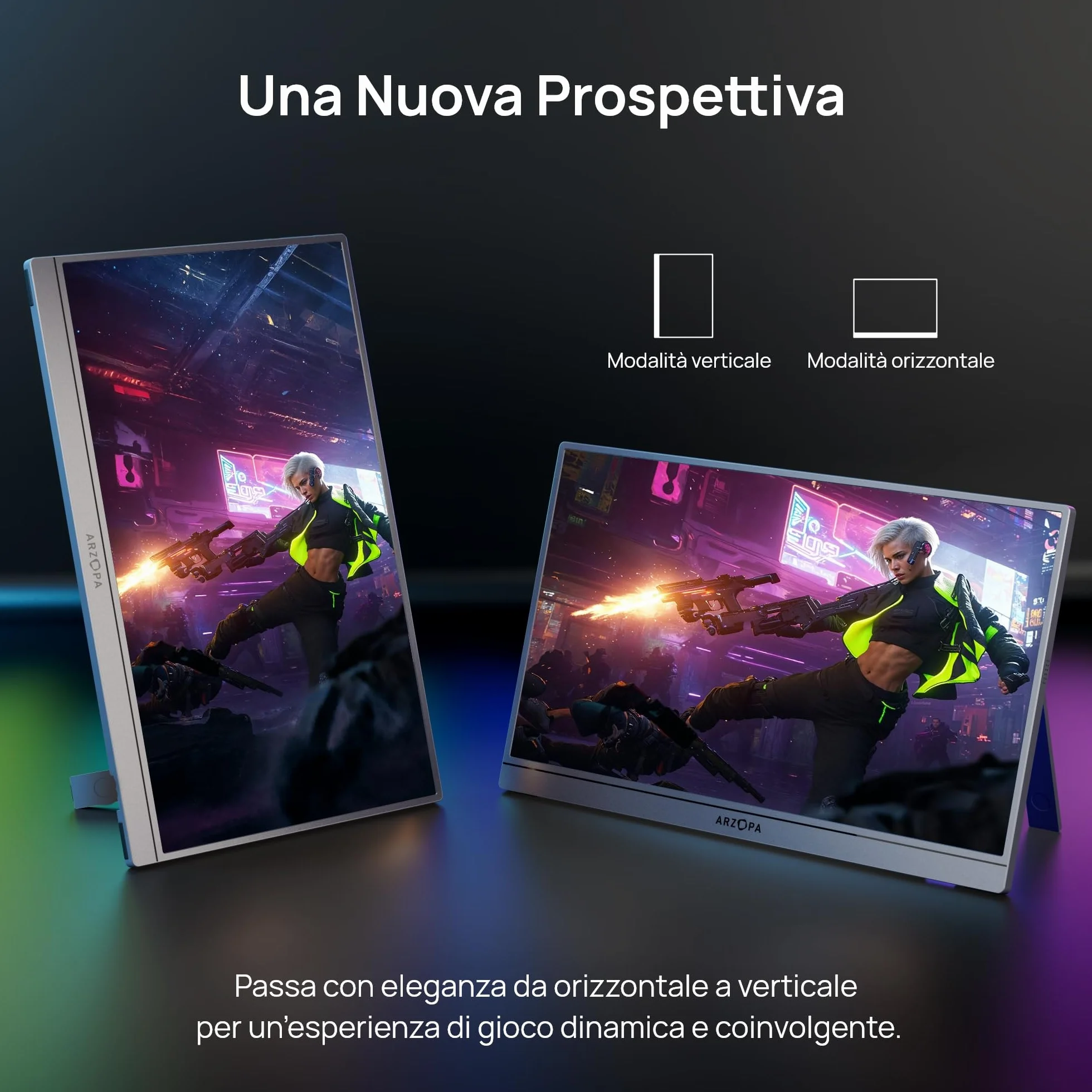 ARZOPA Monitor Portatile 16.1" 2,5K QHD 180Hz | IPS HDR10 400 Nit | Ultra Sottile 780g | Supporto integrato + Custodia inclusa | Compatibile con PC, Mac, PS5, Xbox, Switch, Smartphone -Z3FC Grigio