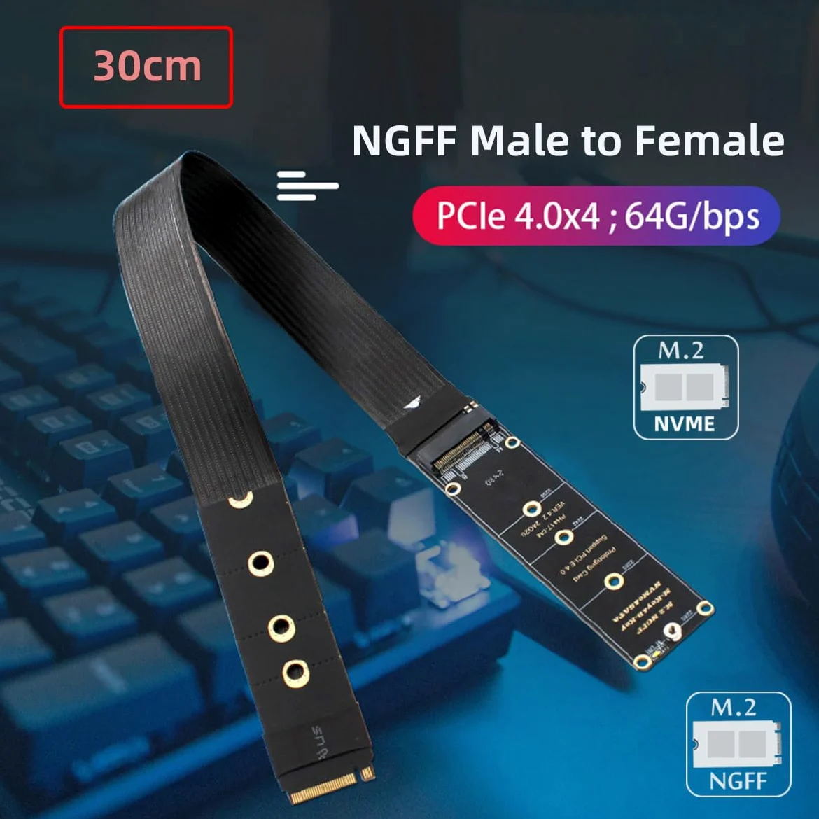 CY Adattatore NGFF M-Key NVME maschio a femmina estensione cavo PCI Express 30 cm PCI-E 4.0 per scheda madre SSD 2230/2242/2260/2280