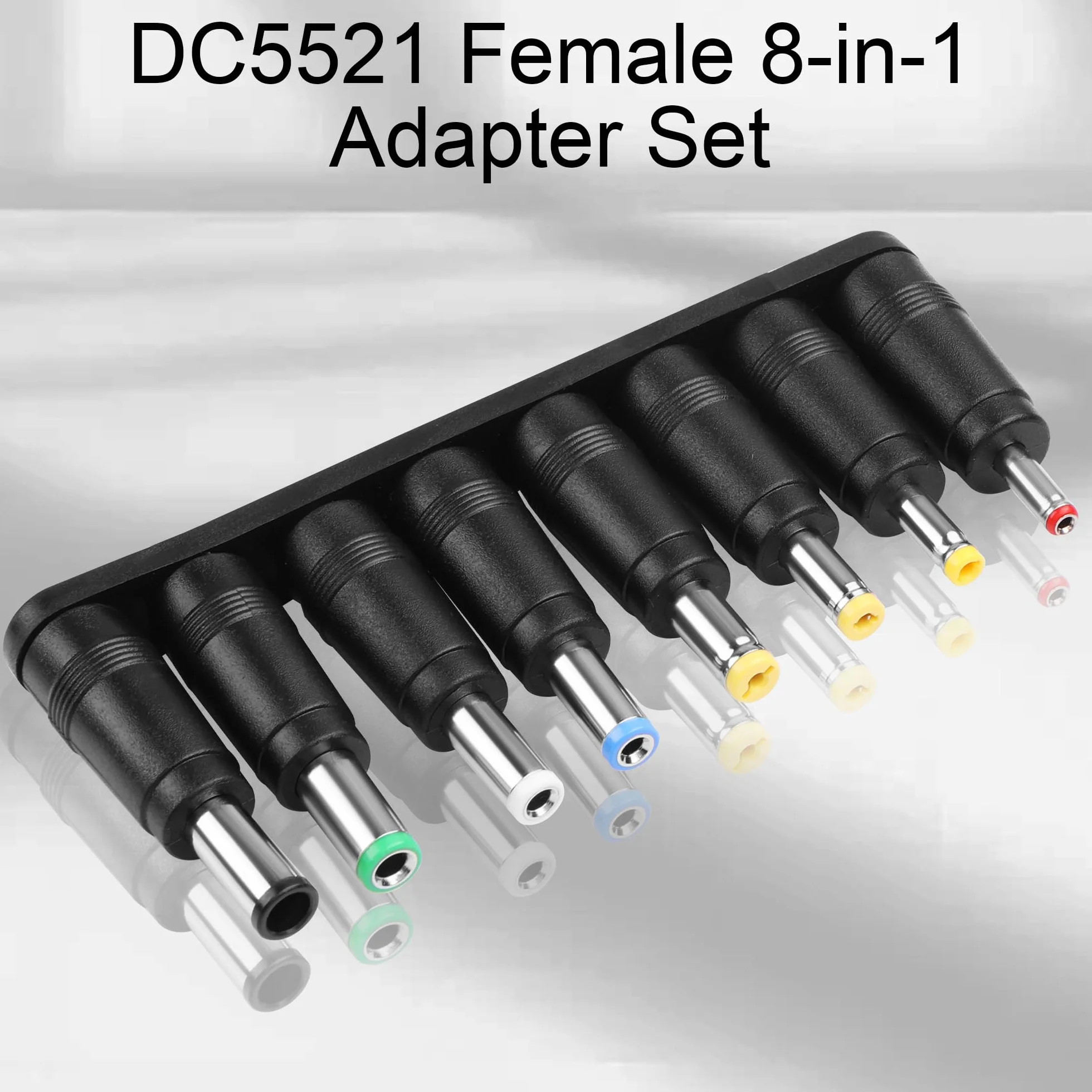 DC 5521 - Set di adattatori da presa a 8 connettori universali DC Power Connector per laptop, router, elettronica (5,5 x 2,5/4,0 x 1,7/3,5 x 1,35/3,0 x 1,1/2,5 x 0,7/Micro USB/Solder-Free Plug