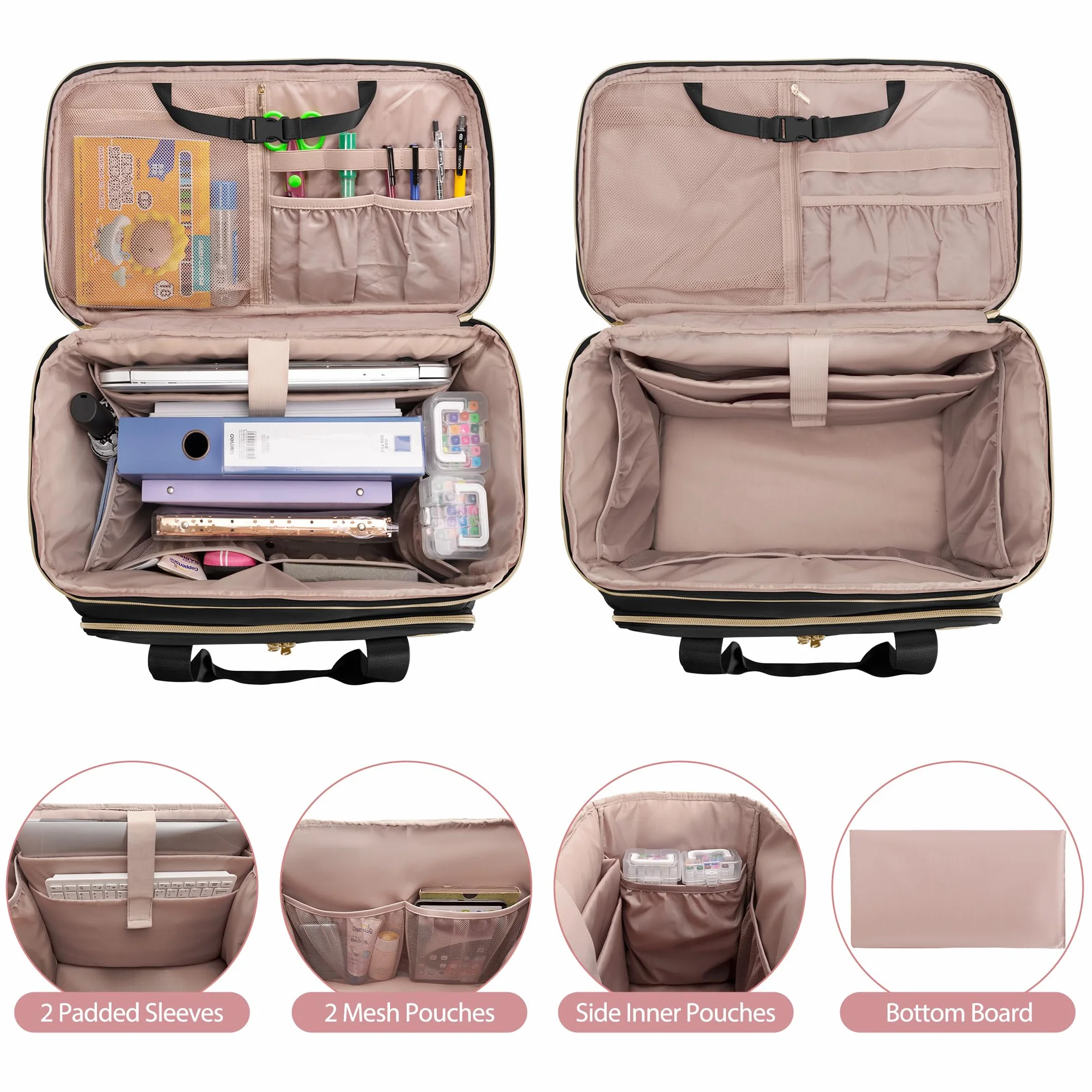 Borsa per Insegnanti con Rotelle Trolley Staccabile per Laptop 15,6" Materiale Didattico Nero