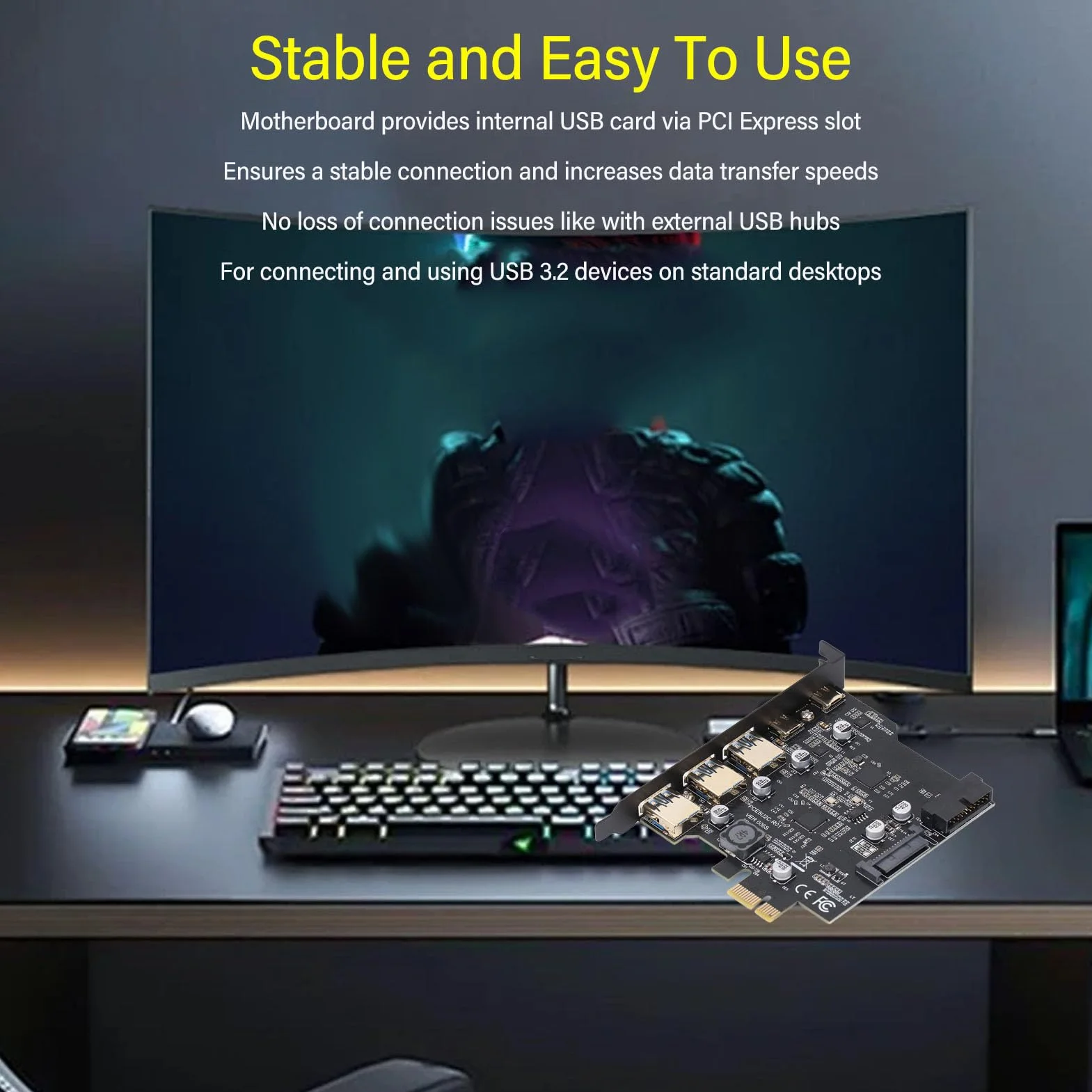 Scheda PCIe a USB 3.2 Gen 2, scheda di espansione PCI Express da 20 Gbps con 3 porte USB e 2 porte di tipo C PC Hub USB interno per Linux per OS X