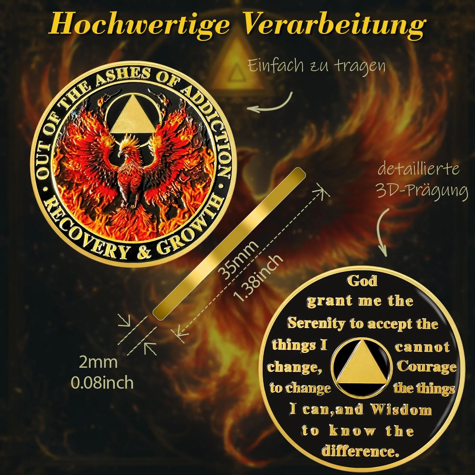 Phoenix in Fire Moneta Fiamma Chip AA Coin Medaglione Recupero Token Regali Per Uomini Donne Alcolisti Anonimo