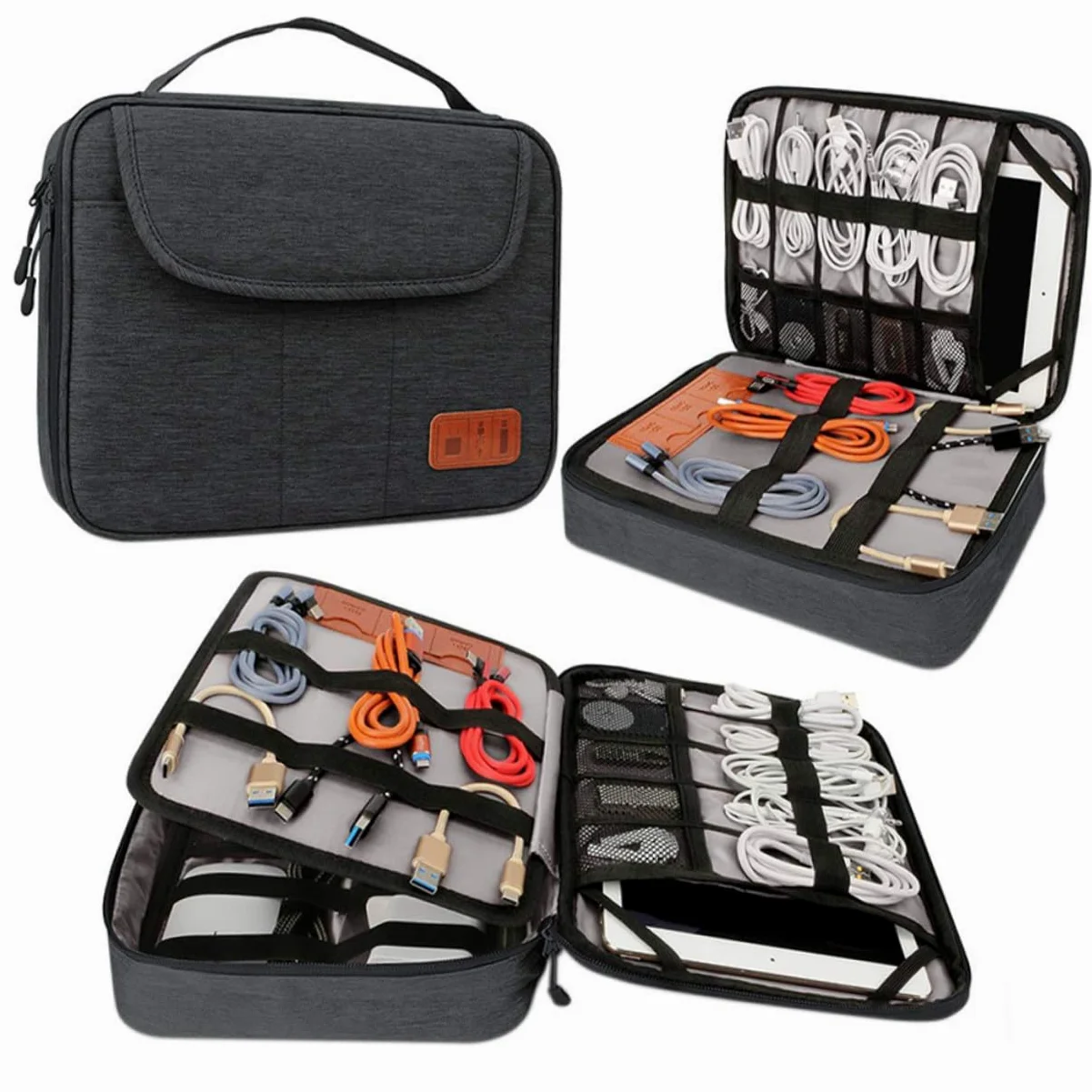 Veemoon Borsa Organizer per Cavi da Esterno Custodia per Dispositivi Elettronici Design Strati Ampia Capacità per Contenere Telefoni Tablet da Adattatori di Alimentazione Schede