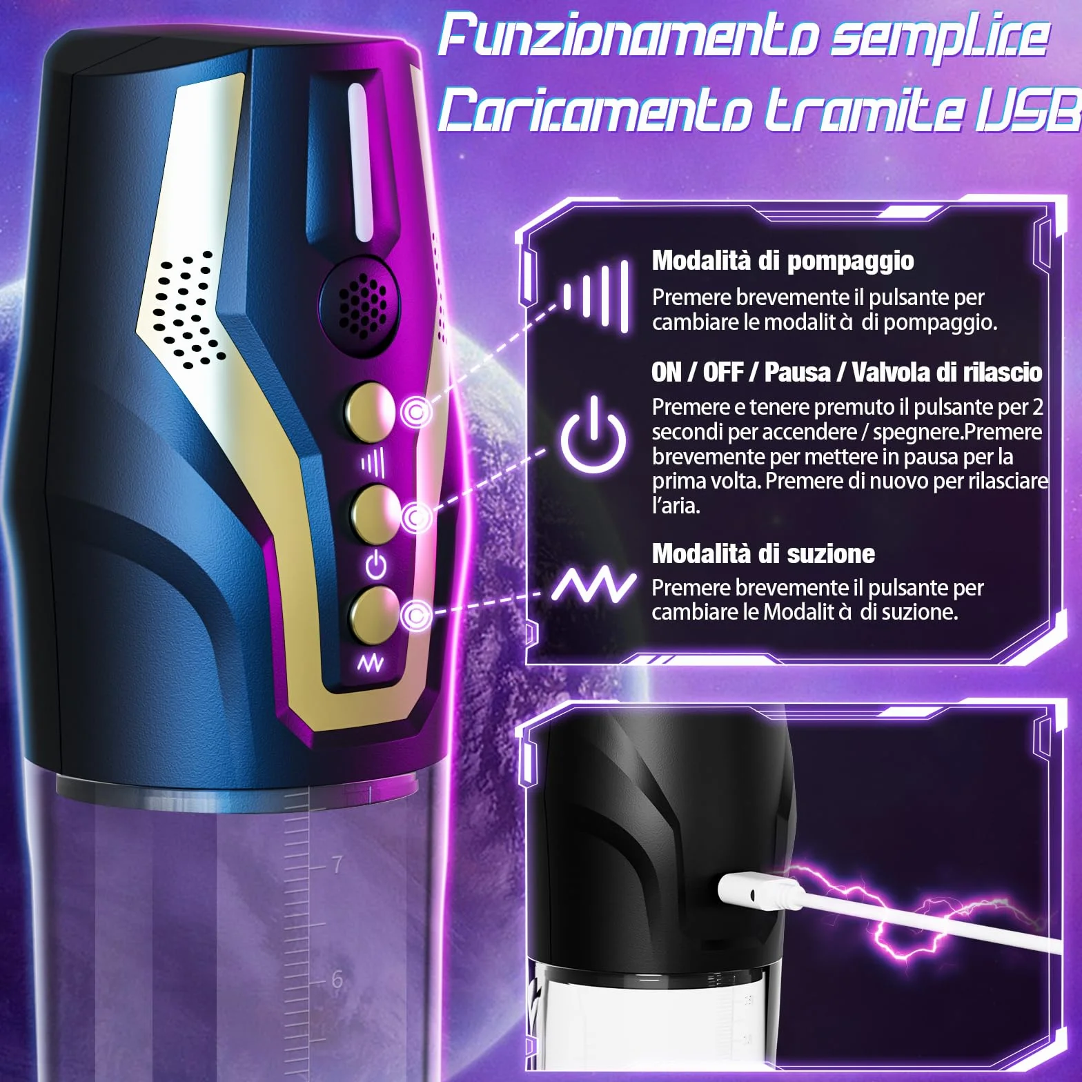 Pompa Pene Sex Toys Figa Masturbatore Maschile con Cockring, 4 Modalità di Suzione & Pompaggio, Dispositivo Vuoto Automatico