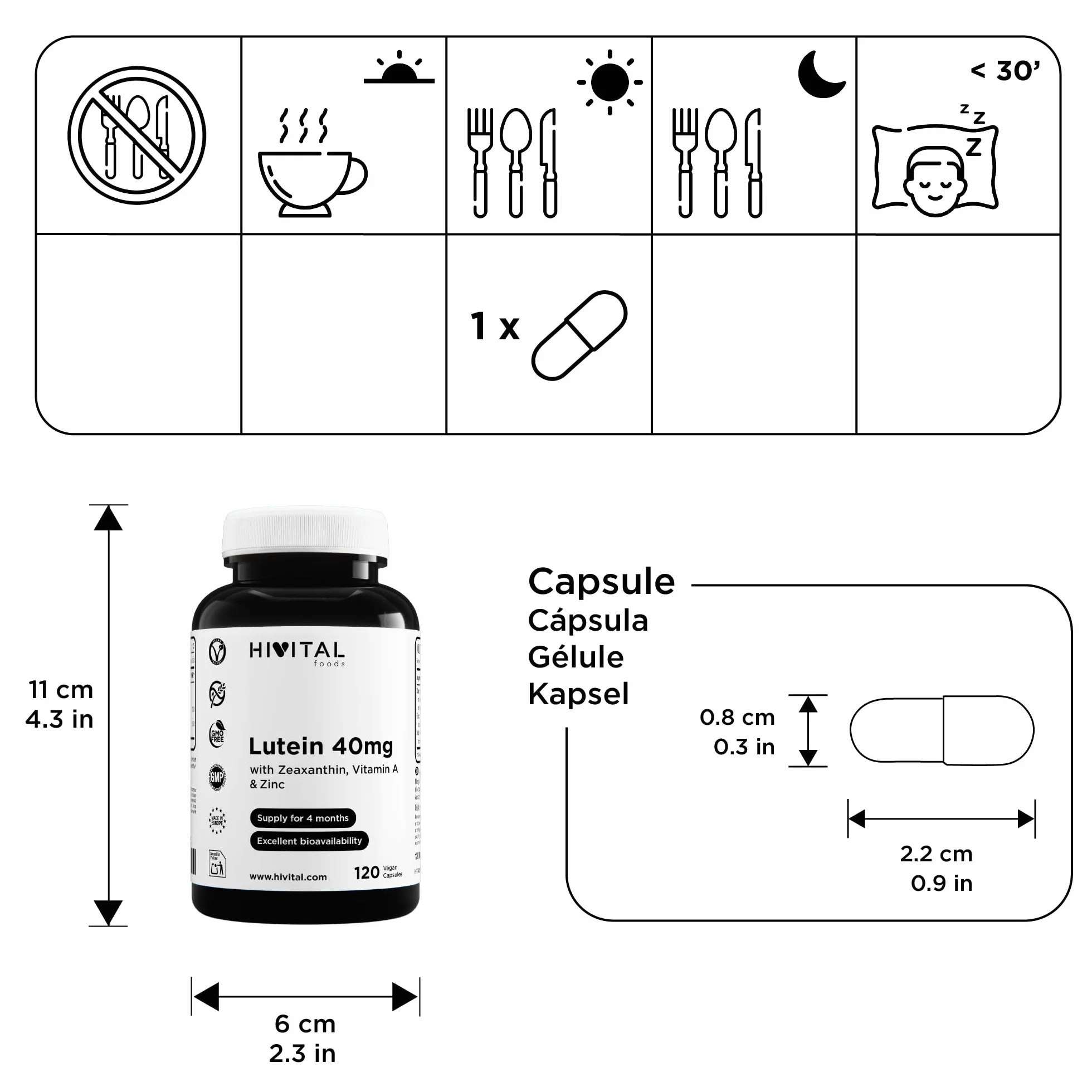 Luteina 40 mg 120 capsule vegane con Zeaxantina Vitamina A e Zinco HIVITAL