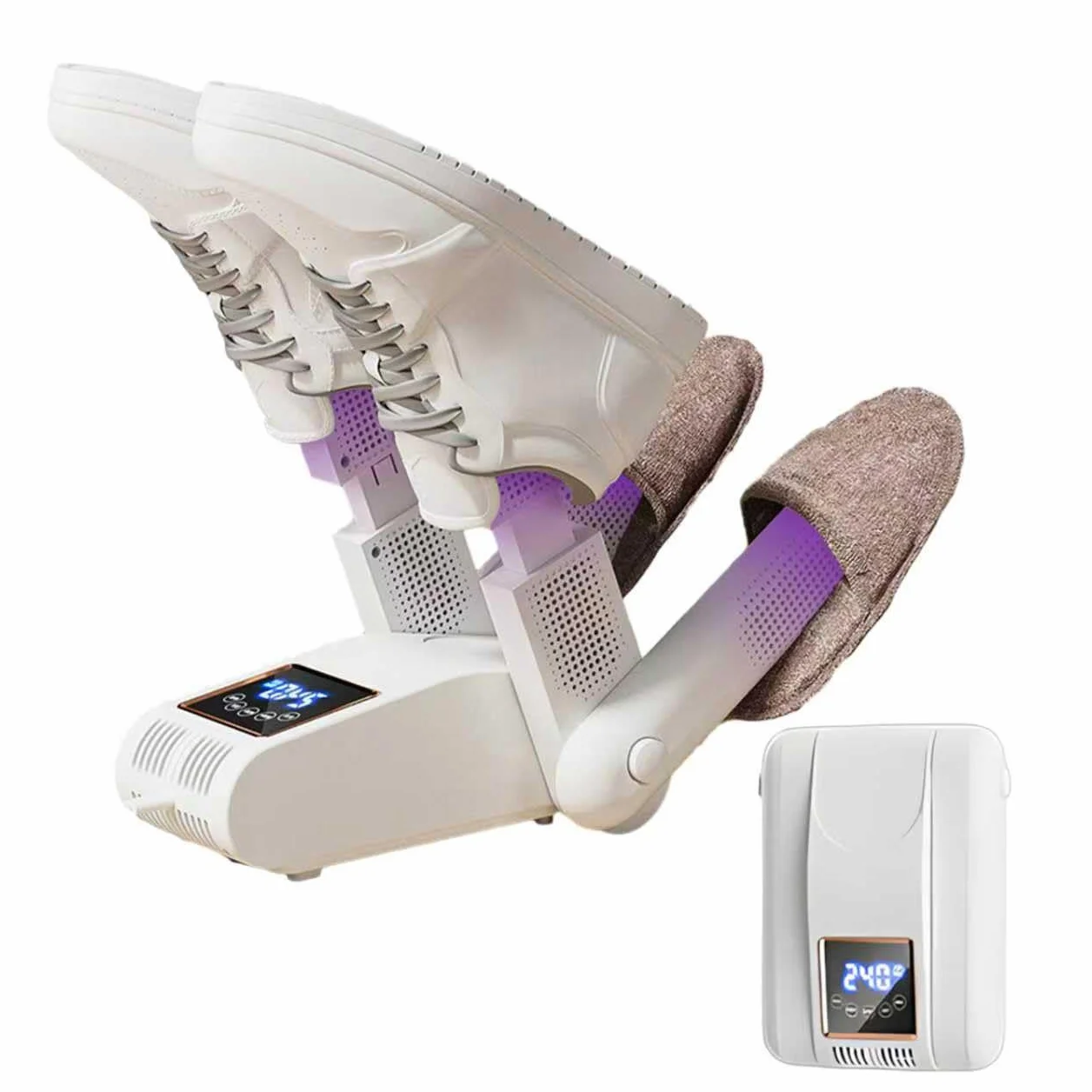 Asciuga Scarpe Elettrico per 2 Paia Portatile con Sterilizzazione UV e Schermo Touch LED