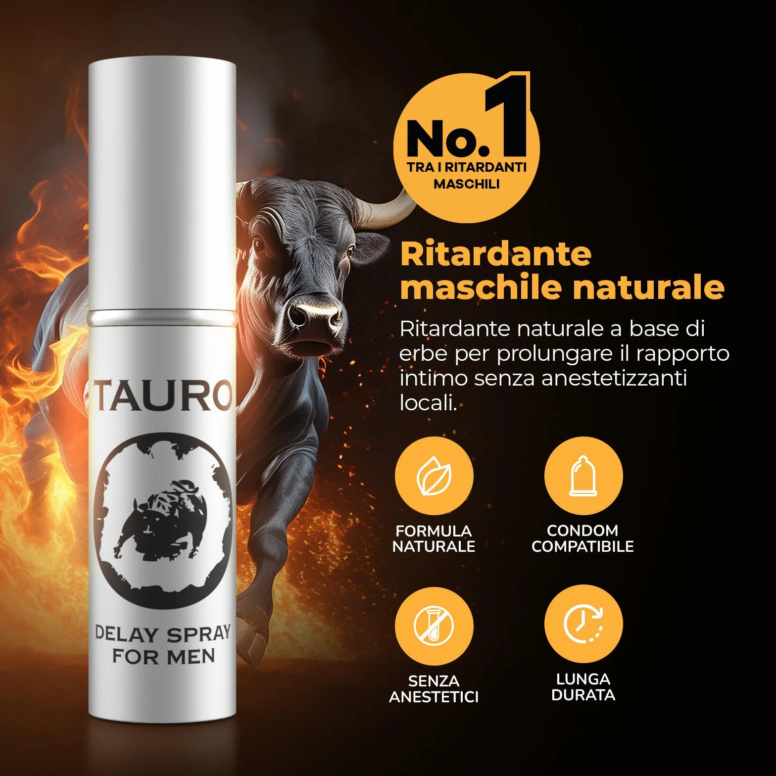 Tauro Extra Power Spray Ritardante Intimo per Uomo, Contrasta l'Eiaculazione Precoce, Prolunga il Rapporto, 5ml + 12 Profilattici