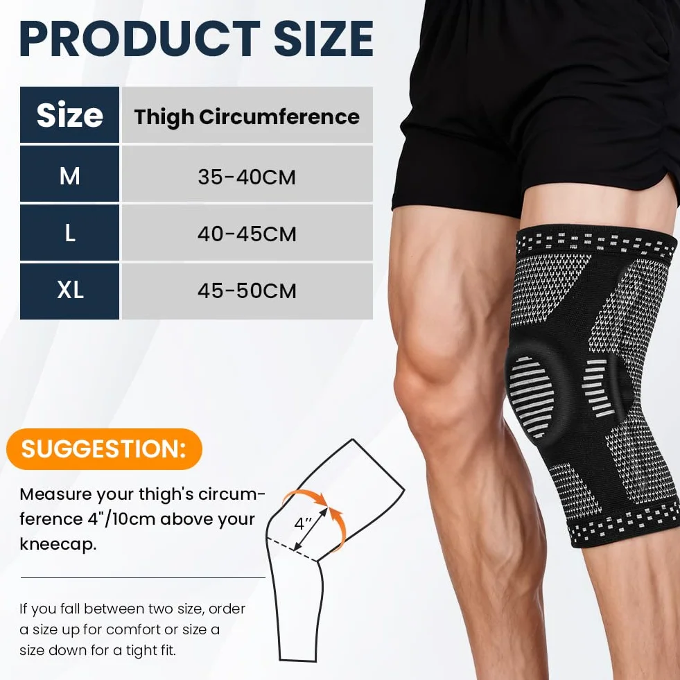 Tutore Ginocchio Ortopedico con Stabilizzatori Laterali e Patella Gel Pad, Compressione Antiscivolo per Corsa, Lesioni Menisco, Artrite